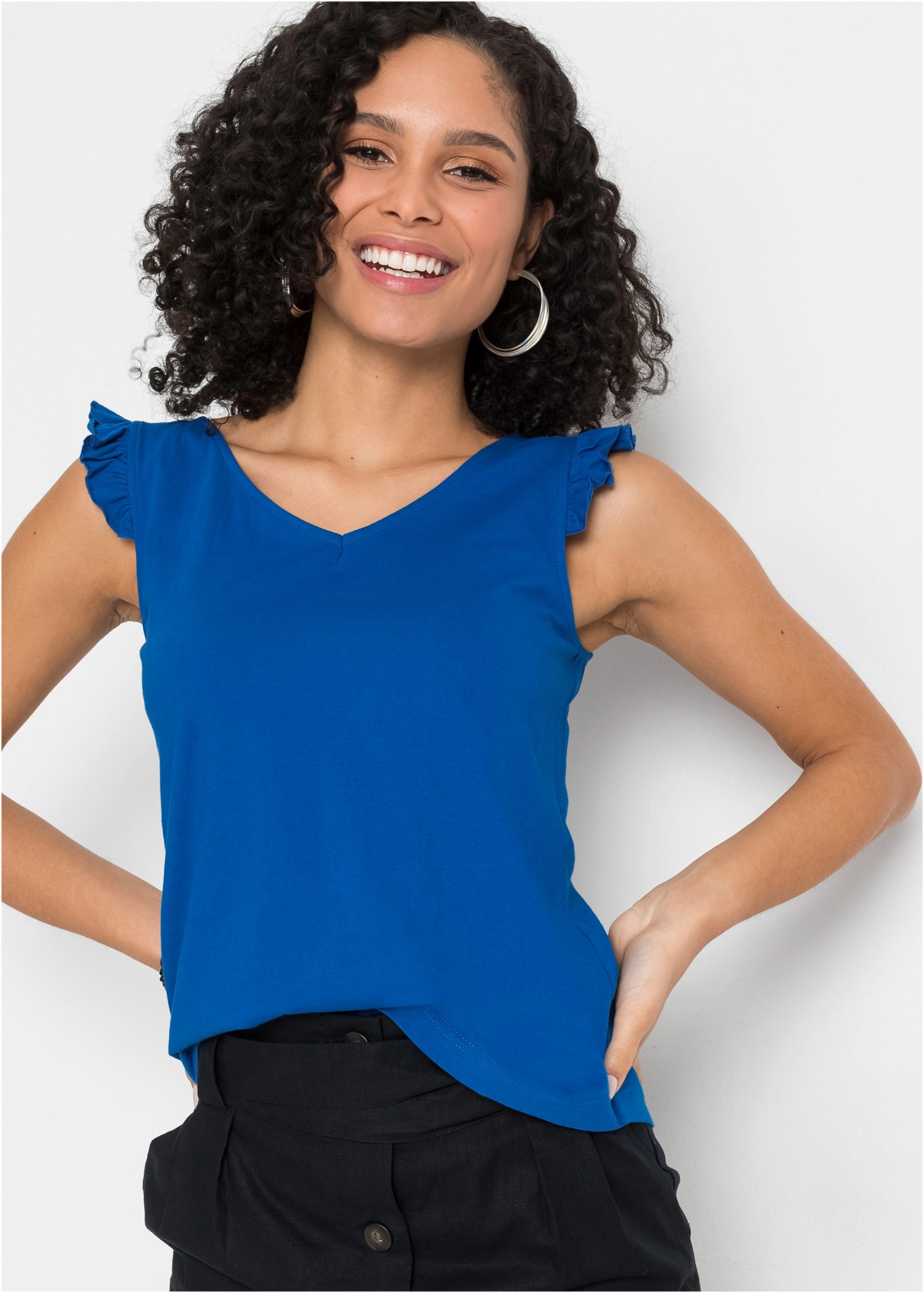 Image of bonprix Shirttop lockerer loose fit, mit süsser Rüsche, aus Baumwolle