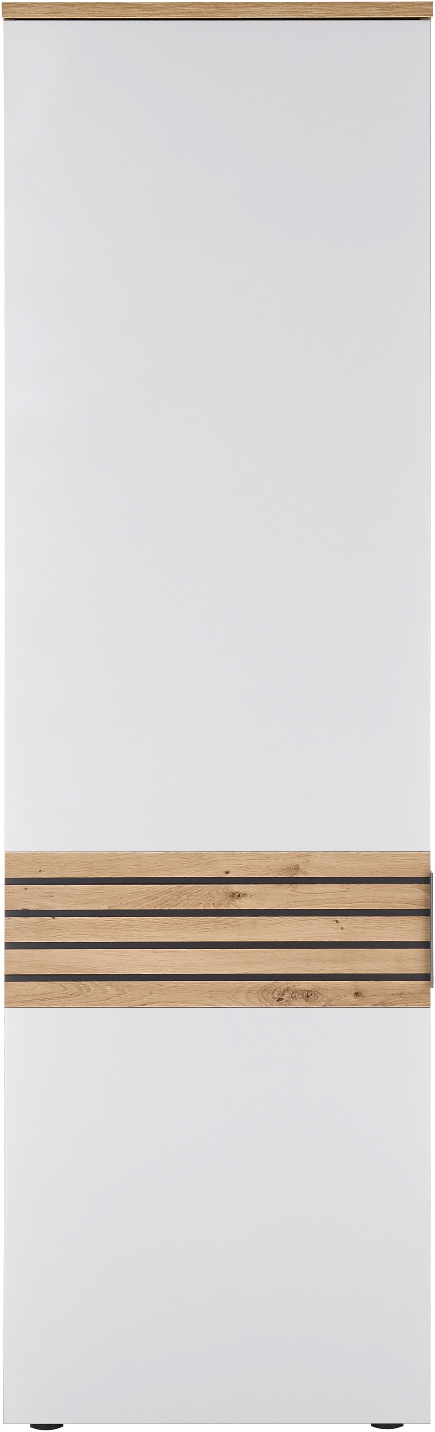 HBZ Garderoben-Set »5-tlg. Eiche Stripes Optik Flurgarderobe Stellmass BxHxT 260x197x38 cm«, (5 St.), Mit Schuhkommode, Hochschrank, Bank, Paneel, Spiegel