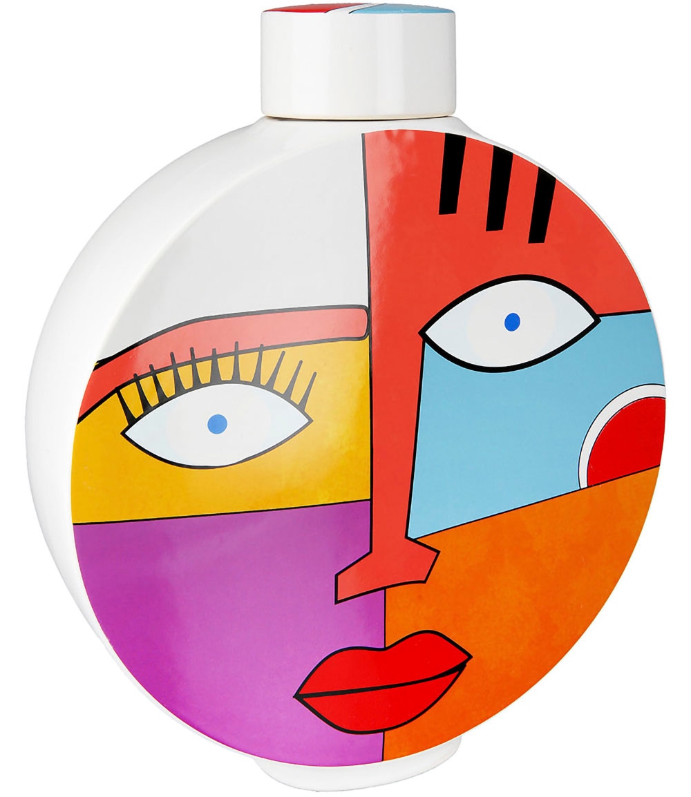 Image of GILDE Dekovase "Deckelvase Grafic Face, Höhe ca. 29,5 cm" Dekoobjekt aus Keramik