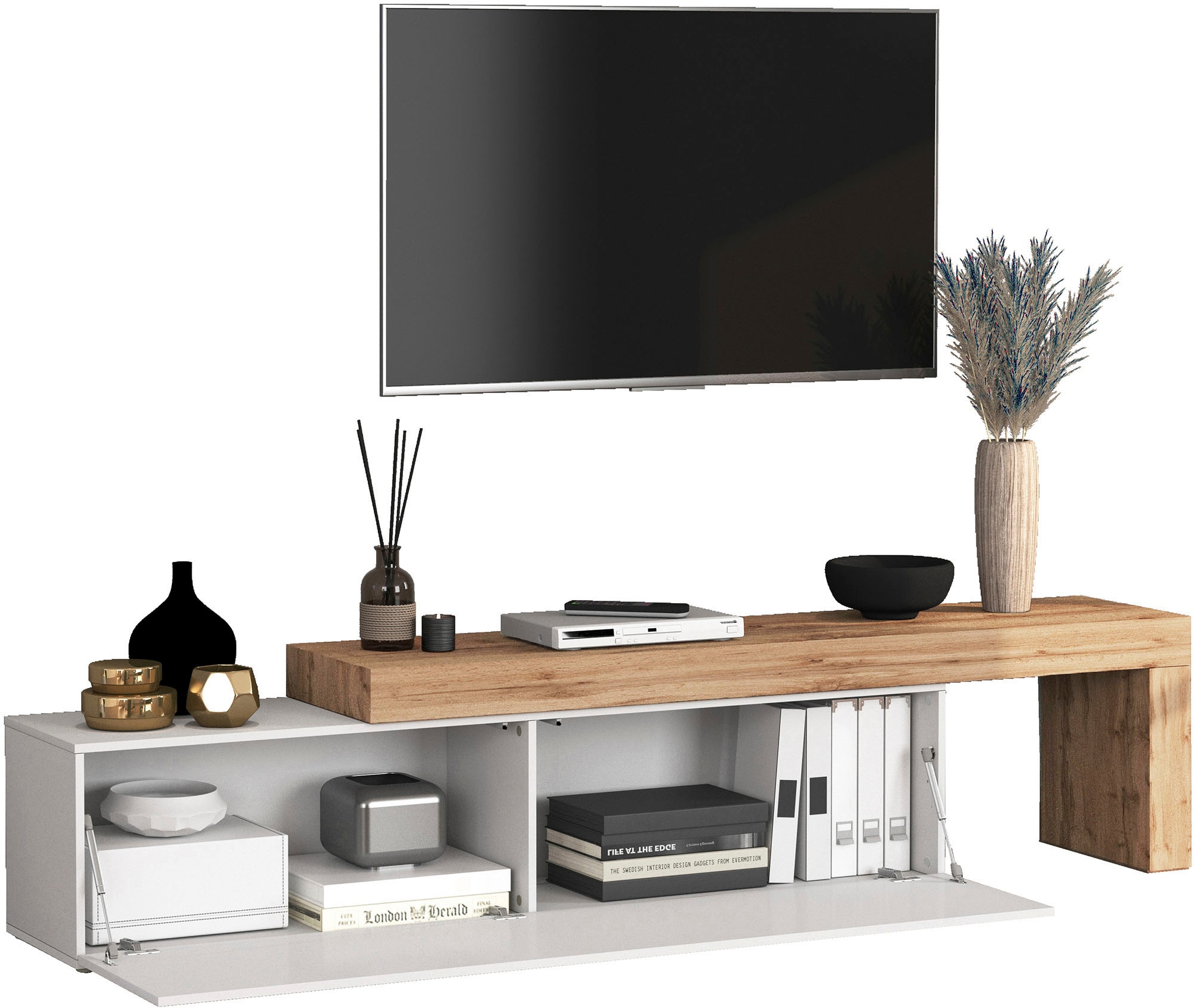INOSIGN Lowboard »Chronos TV-Board, TV-Schrank« Breite verstellbar von 190 bis 350 cm, 1 Stk. tlg. Breite 270 cm TV-Board,Lowboard,1 Klappe und ein L-Förmiger Aufsatz