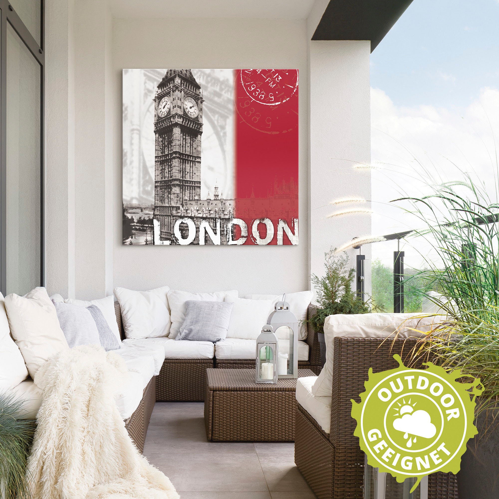 Artland Alu-Dibond-Druck »London_bordeauxrot« Gebäude 1 Stk. tlg. für Innen- und Aussenbereich geeignet, Outdoorbild