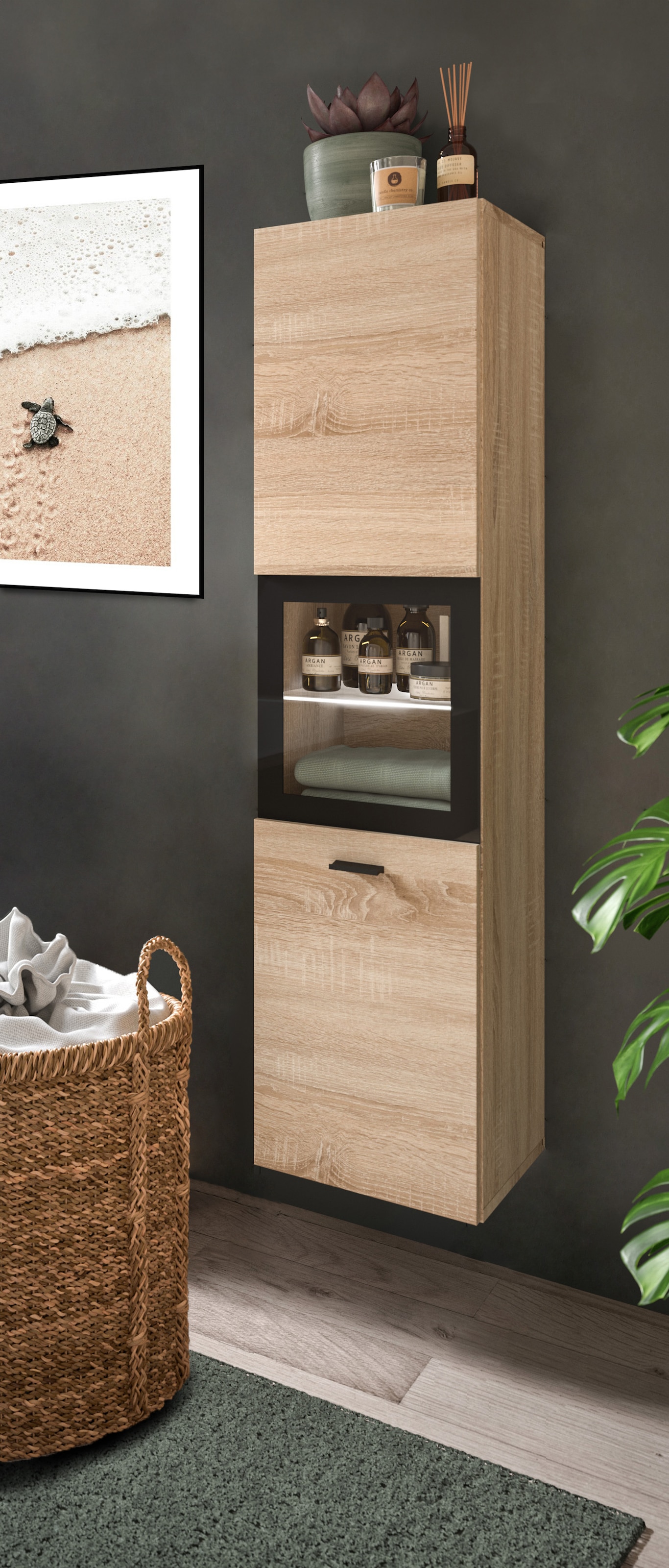 welltime Hochschrank »Tampa, Höhe 125cm, hängend oder stehend montierbar« Badschrank, Bad-Hängeschrank, Badezimmer, Bad-Möbel