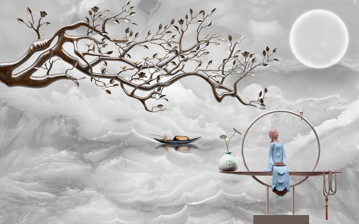 Image of Papermoon Fototapete "Wolkenmeer mir Baum"