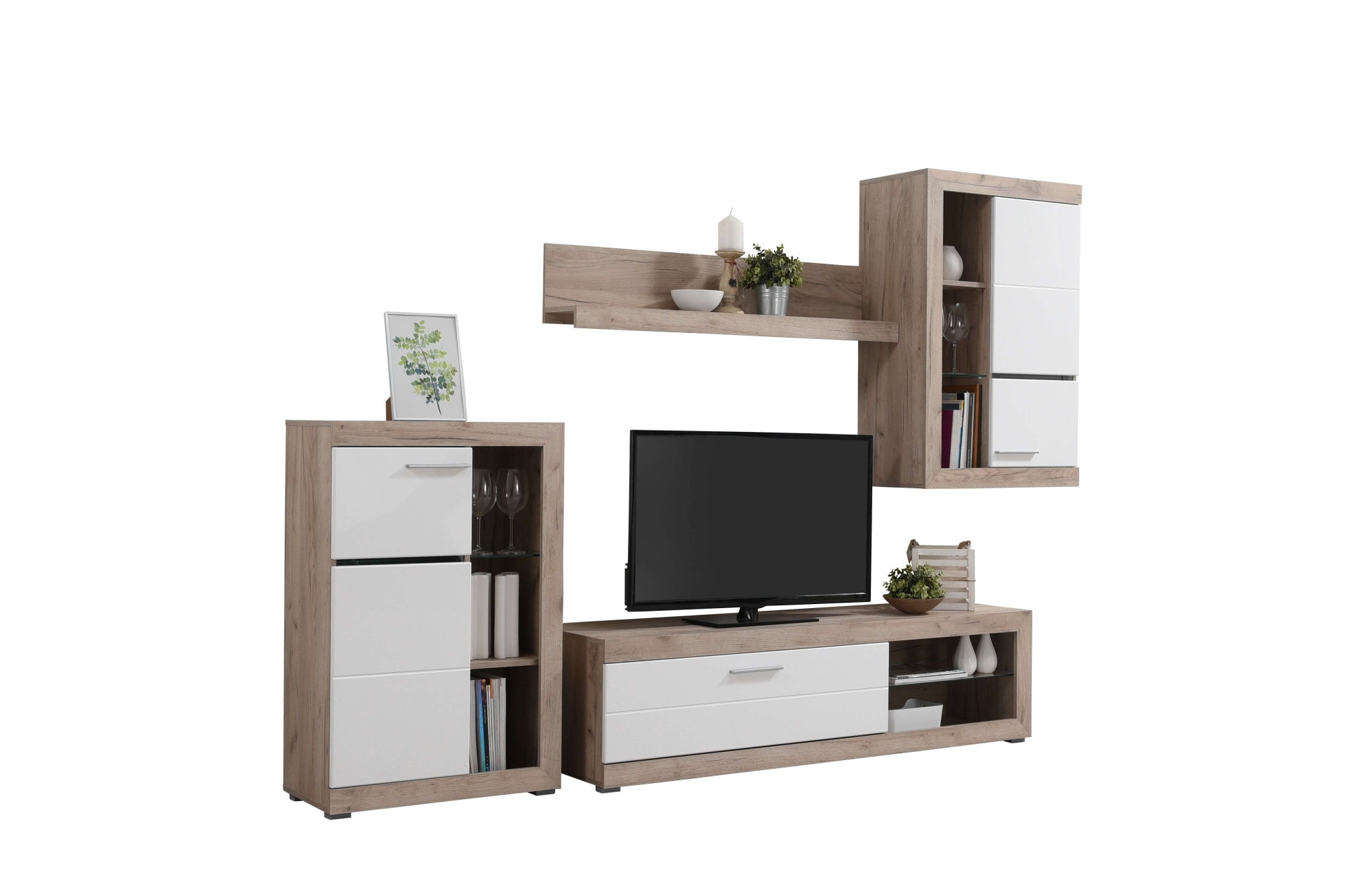 INOSIGN Wohnzimmer-Set »Rosso Wohnwand, Mediawand, Anbauwand, für TV bis 60', Breite 267 cm« Komplett-Set, 4-st, 4 Stk. tlg.