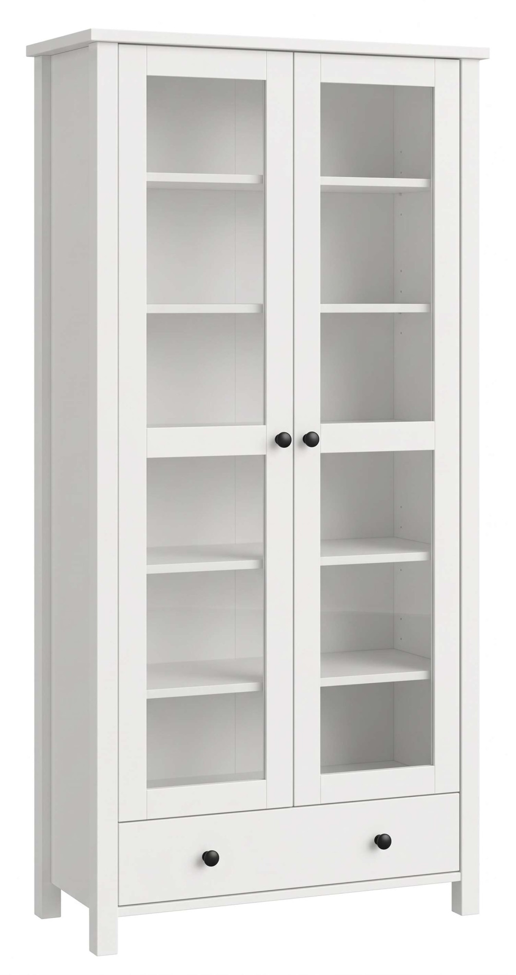 GOODproduct Vitrine »Mikkeli Glasvitrine mit 1 Schubkasten, Knopfgriffen aus Metall« aus massiver FSC®-zertifizierter Kiefer, moderner Landhausstil