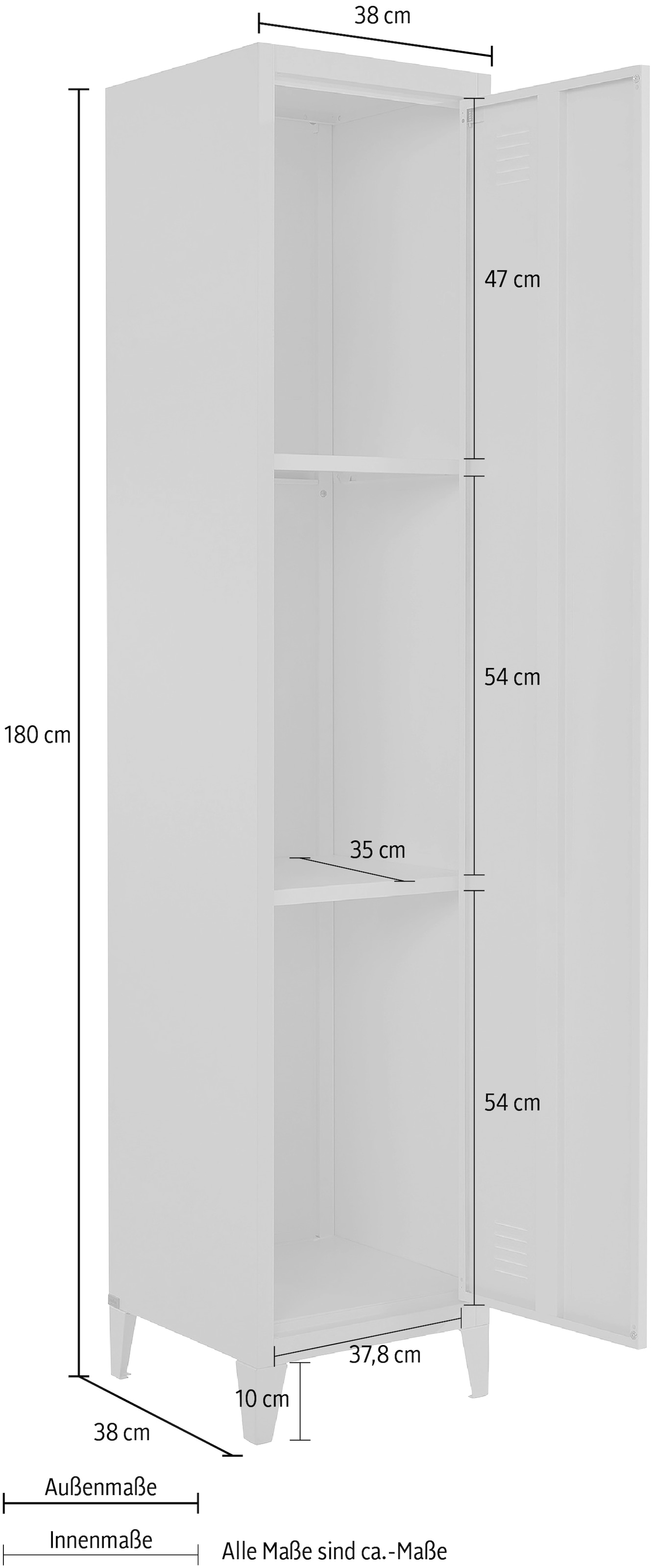der 180 cm bequem Tür, aus Einlegeböden 2 andas hinter Höhe Hochschrank x »Jensjorg«, kaufen Hochschrank Metall,