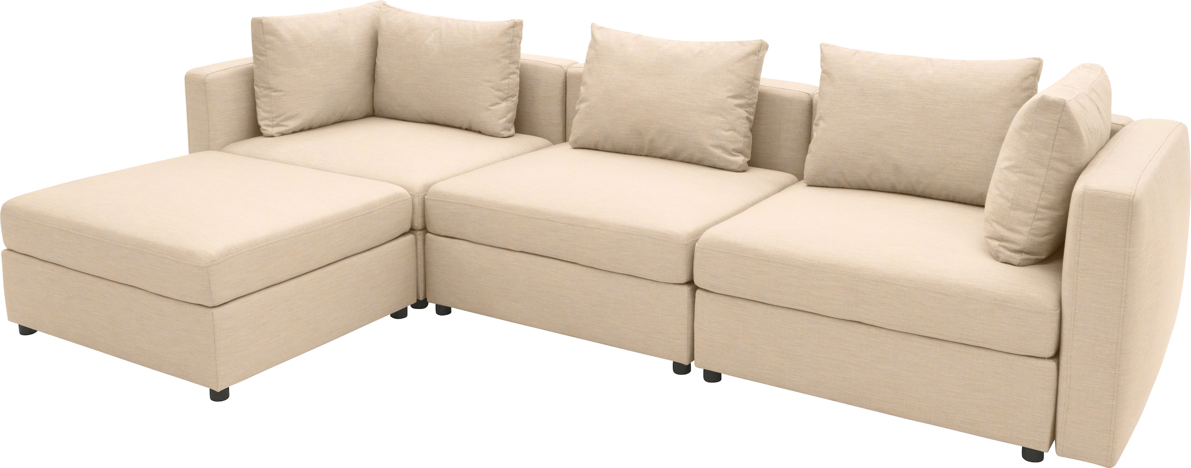 DOMO collection Ecksofa »Solskin, individuell erweiterbar/kombinierbar L-Form«, mit losen Kissen. Rücken- und Seitenteile als Stecksystem.