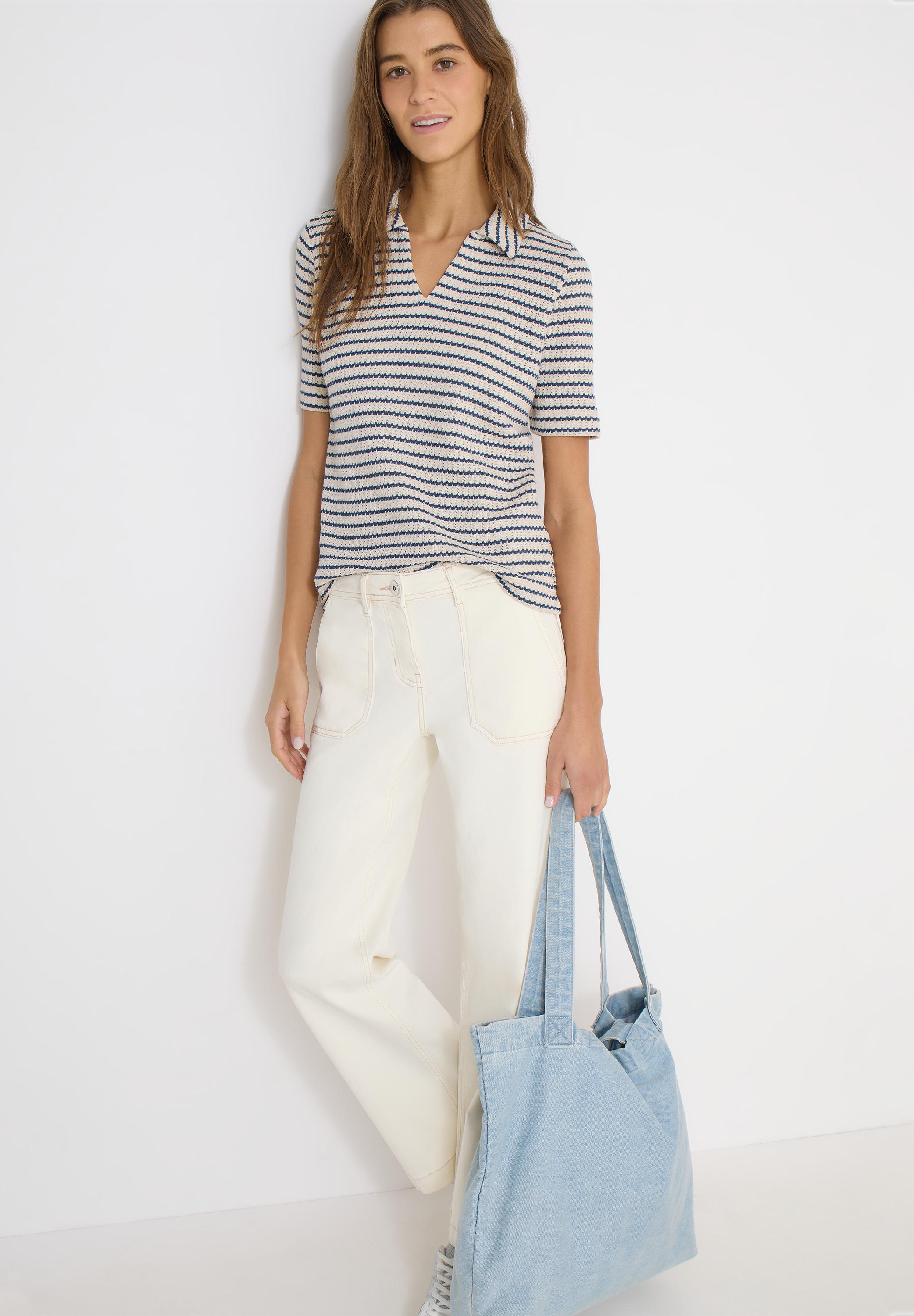 Cecil T-Shirt Ajourstrick mit Streifenmuster