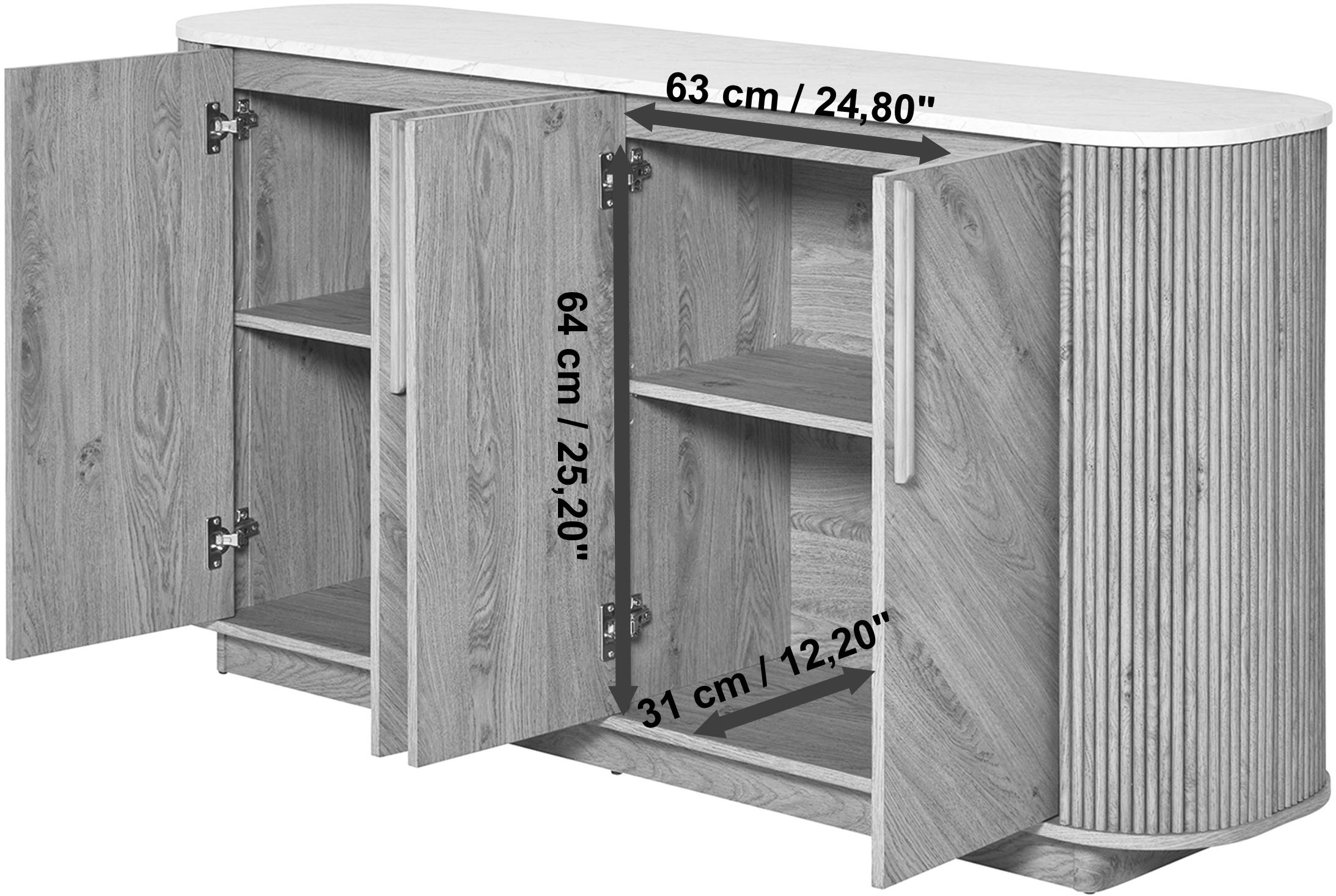 Jahnke Sideboard »ARROW SB 160« 1 Stk. tlg. Sideboard, abgerundet, Fischgrät-Muster, Breite 159,5 cm