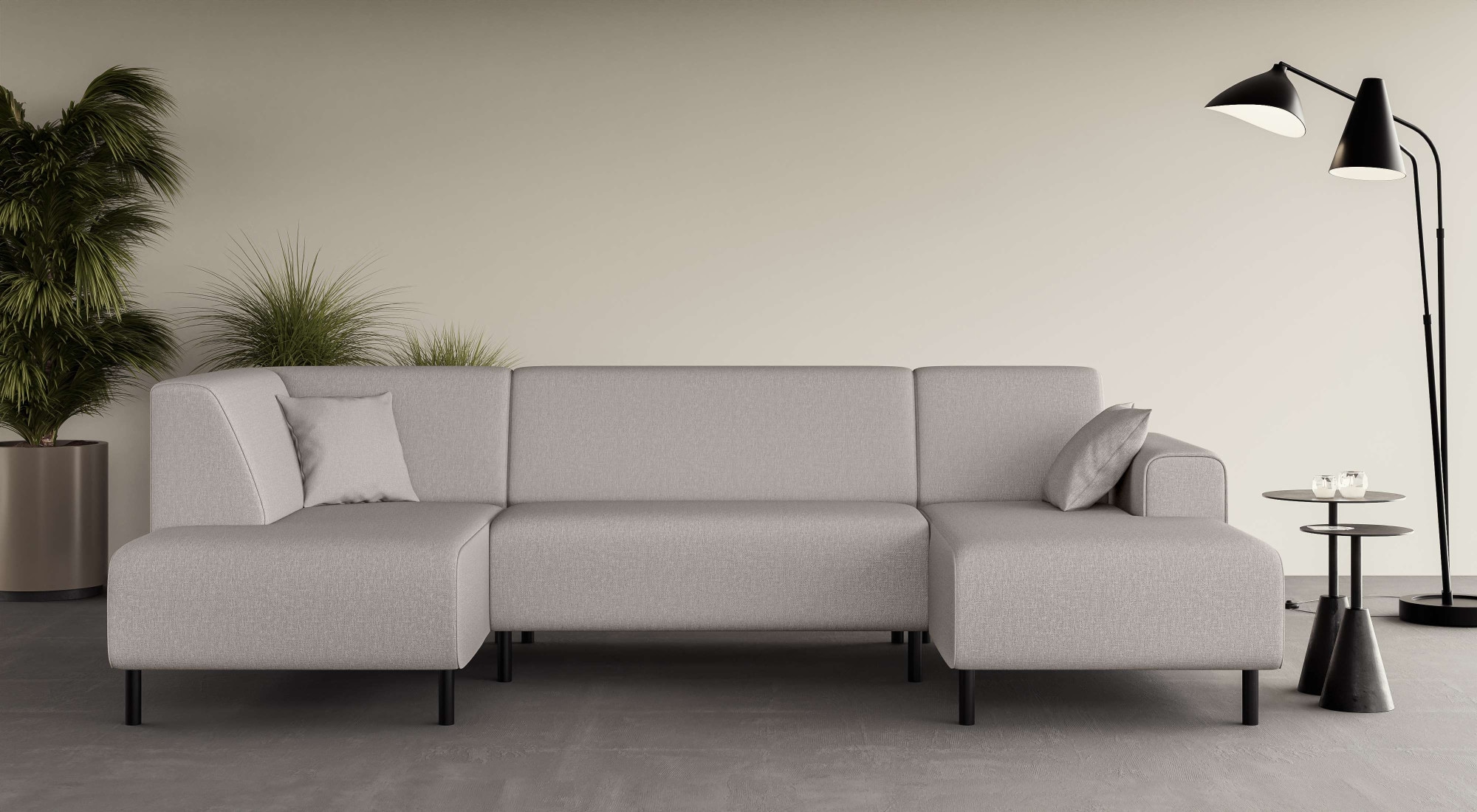 Home affaire Wohnlandschaft »ARROS U-Form mit Wellenunterfederung, Masse B/T/H: 300/163/81 cm« incl. Zierkissen, mit Recamiere links/rechts bestellbar, auch in Cord