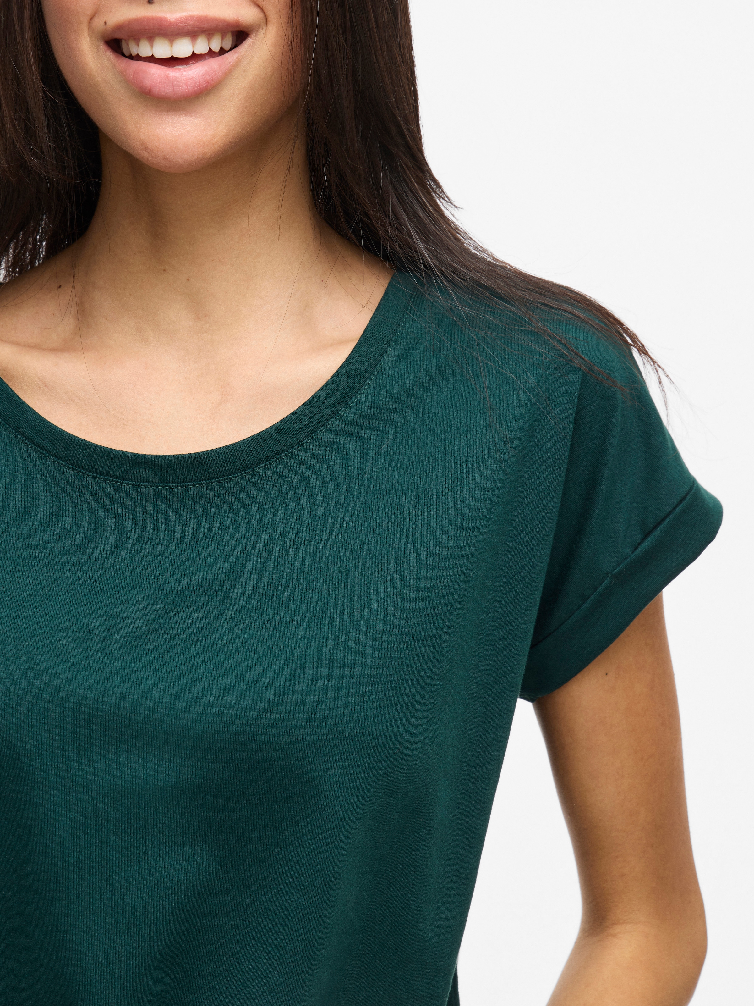 Vila Rundhalsshirt »VIDREAMERS NEW PURE T-SHIRT/SU-NOOS«, Basic Damen-T-Shirt mit Rundhalsausschnitt und umgeschlagenen Ärmeln