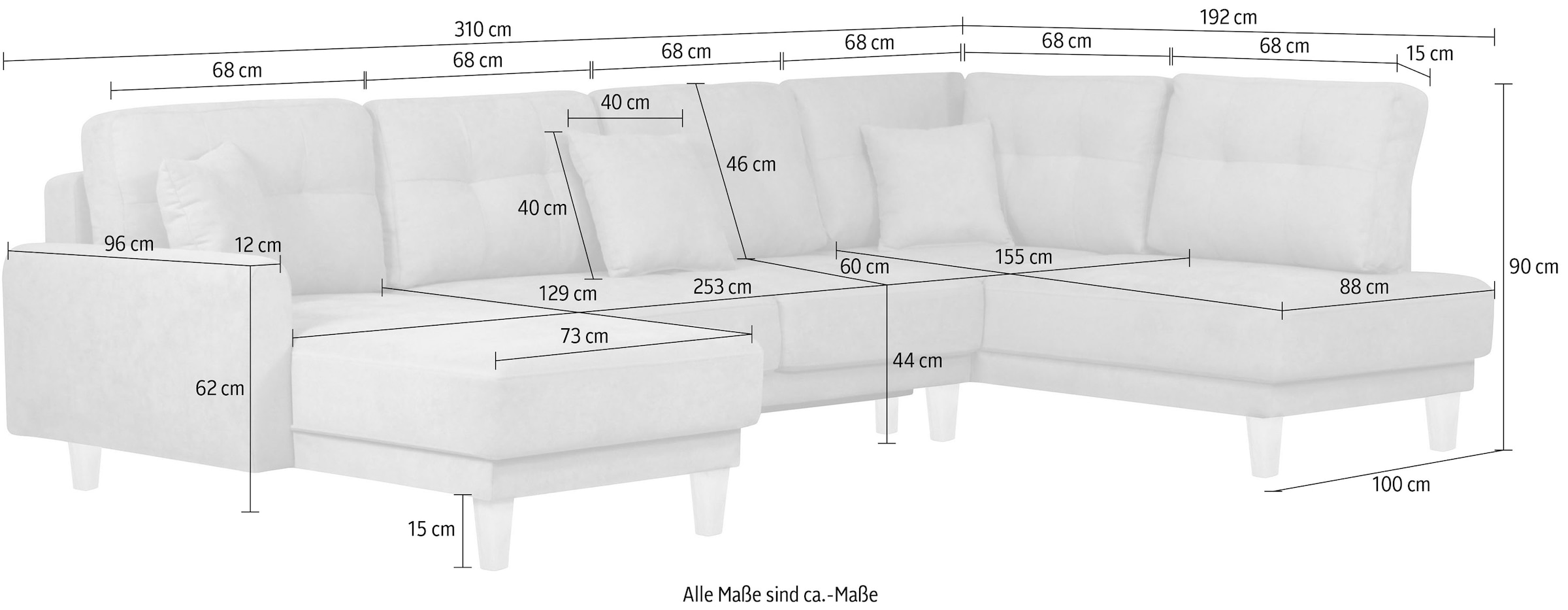 Home affaire Paysage de salon »TRIPLO U-Form wahlweise mit Schlaffunktion, B/T/H: 310/192/90 cm« Schlafsofa, auch mit Bettkasten, Steppung im Rückenkissen