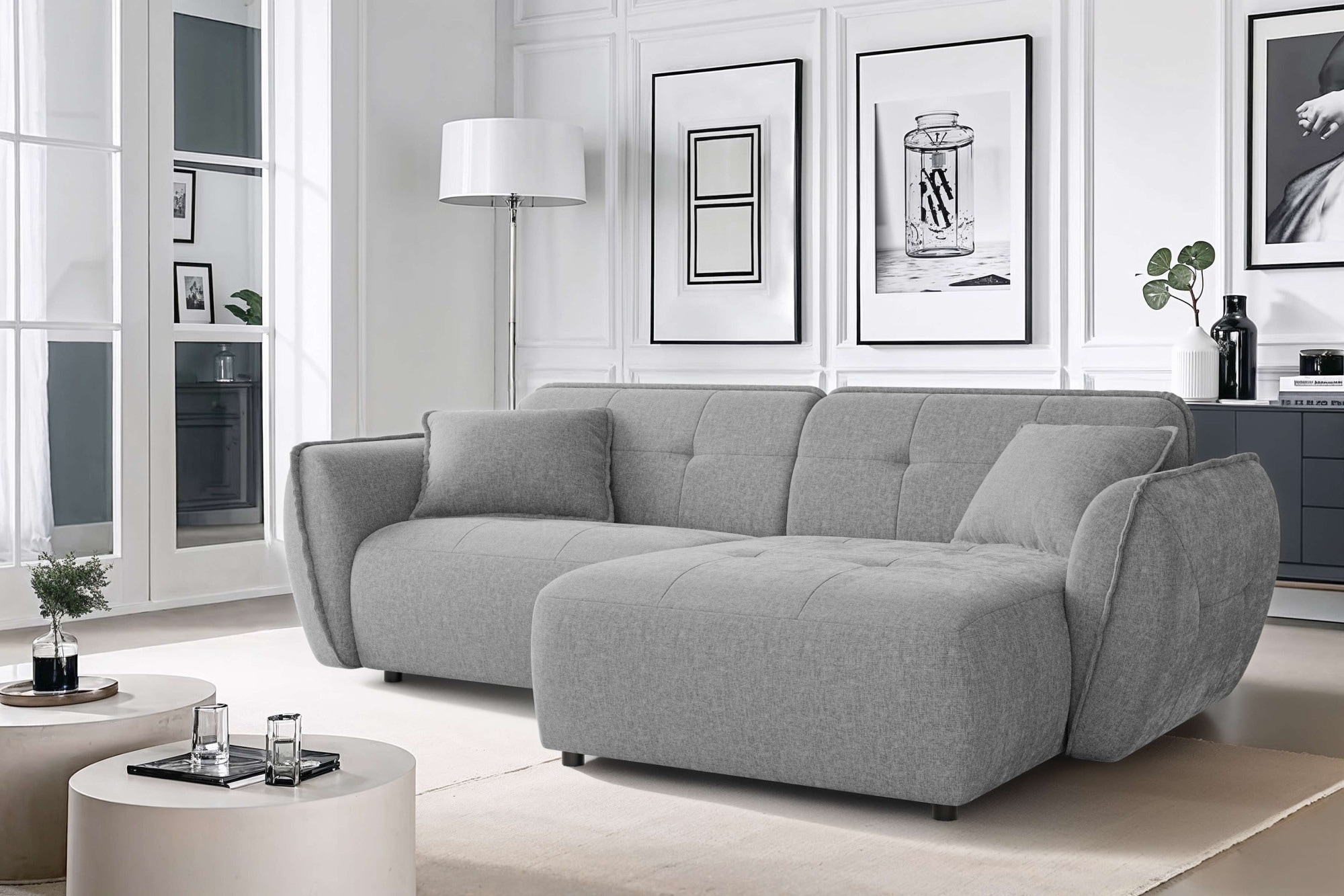 Home affaire Ecksofa »MIRELDA L-Form mit Steppungen, Recamiere rechts/links, Breite 253 cm« Sitztiefe 62 cm, elegant und bequem, 2 Zierkissen, belastbar bis 480kg