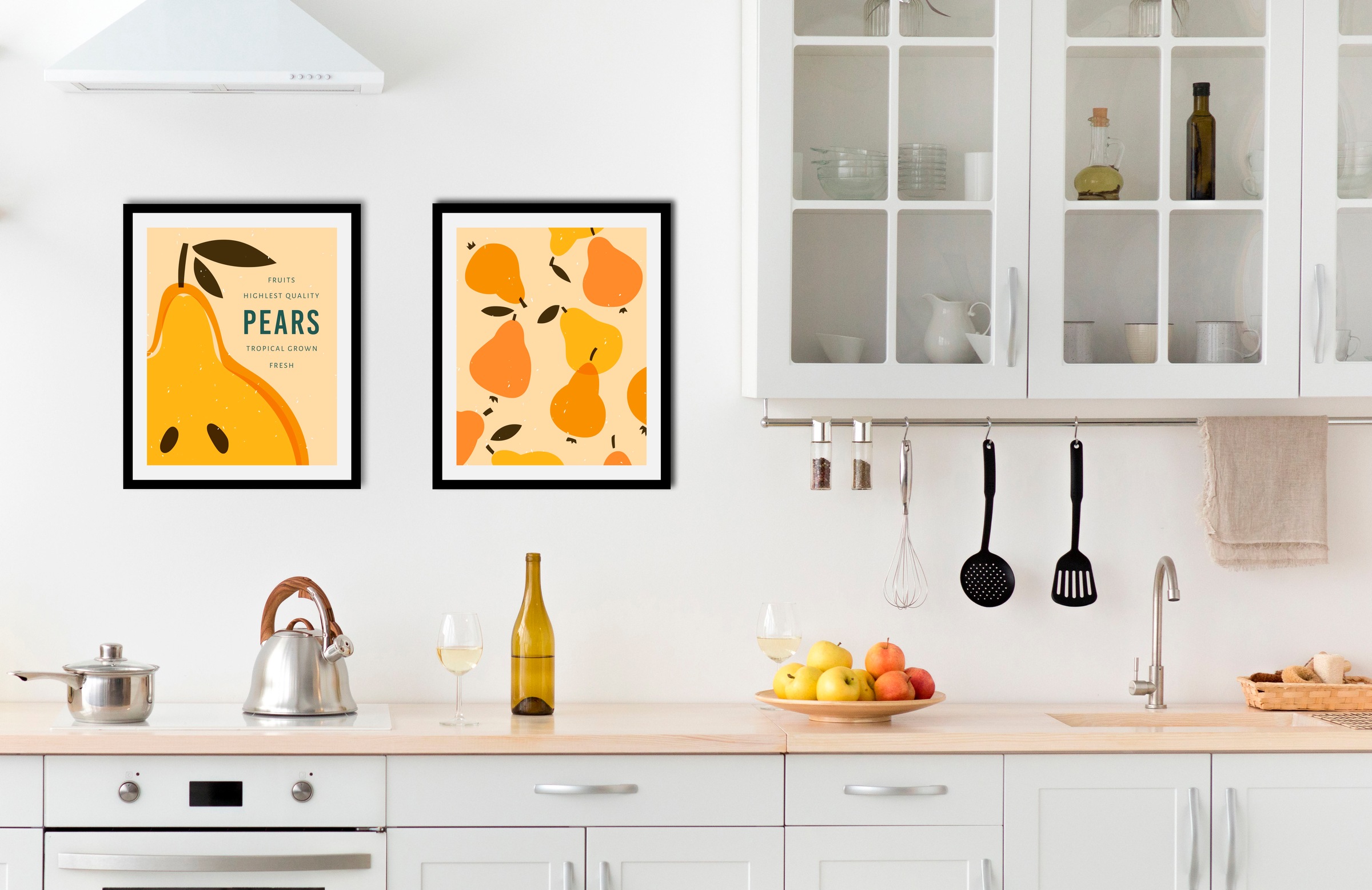 Image of queence Bild "Set Pears" Art Essen Kunst Lebensmittel Obst Obst Bilder Schriftzug Schriftzüge 1 Stk. tlg. gerahmt