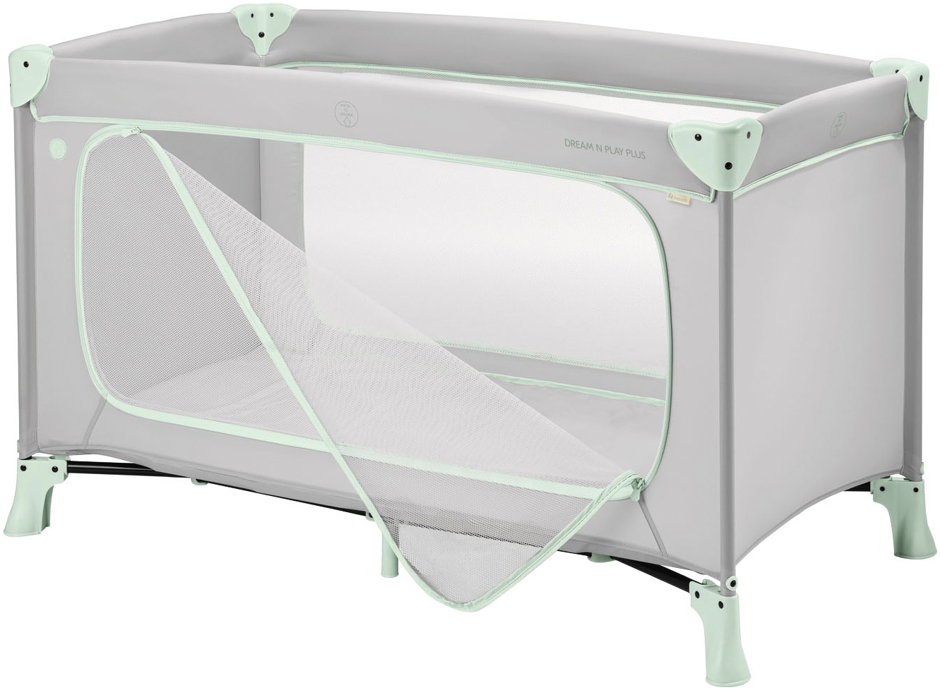 Hauck Lit de voyage pour bébé »Dream N Play Plus, Dusty Mint« Vorderausstieg