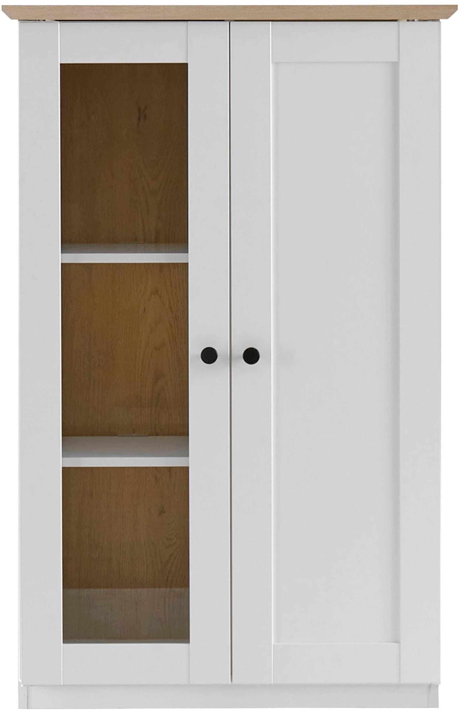 GOODproduct Vitrine »Brest, Standvitrine im Landhausstil, Glasvitrine, Vitrinenschrank« schwarze Metallgriffe, ausreichend Stauraum, Glastür, 123 cm hoch