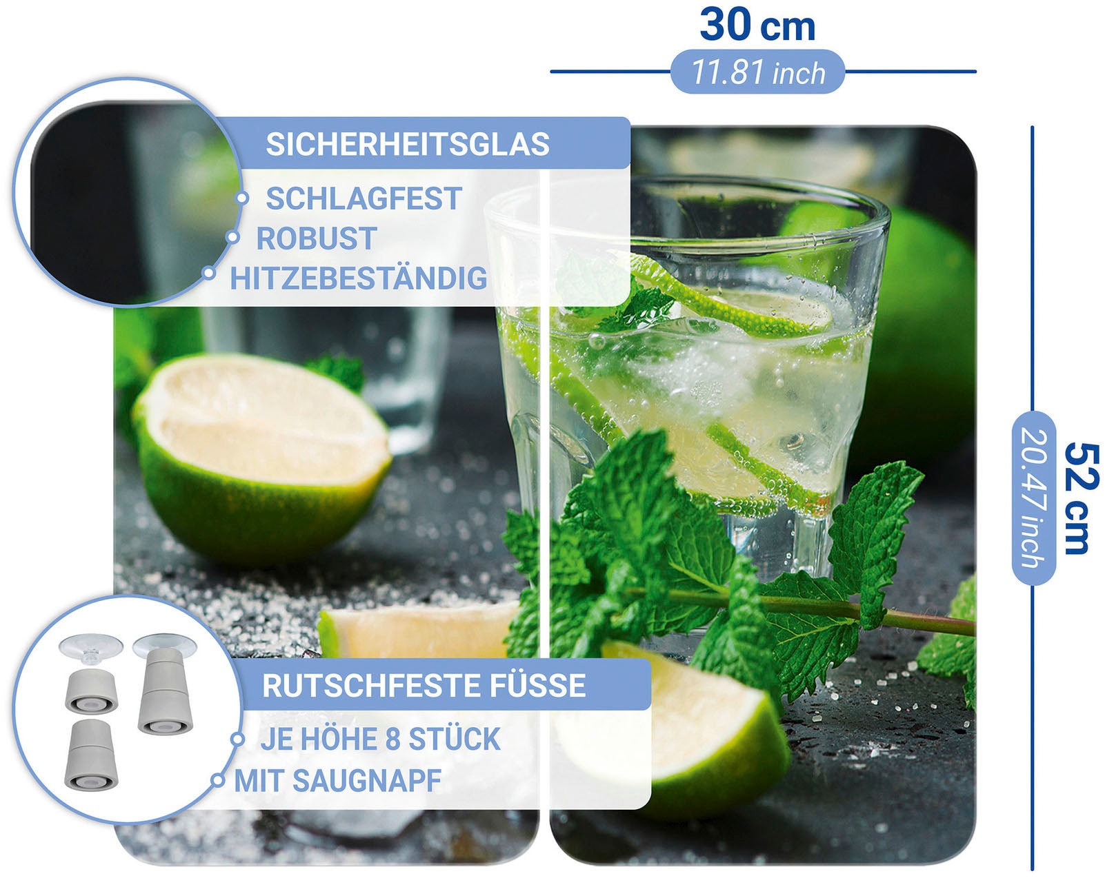 WENKO Herd-Abdeckplatte »Universal Modell Mojito«, (Set, 2 tlg.), Herdabdeckung für alle Herdarten, kratzfest, mit rutschfesten Füssen
