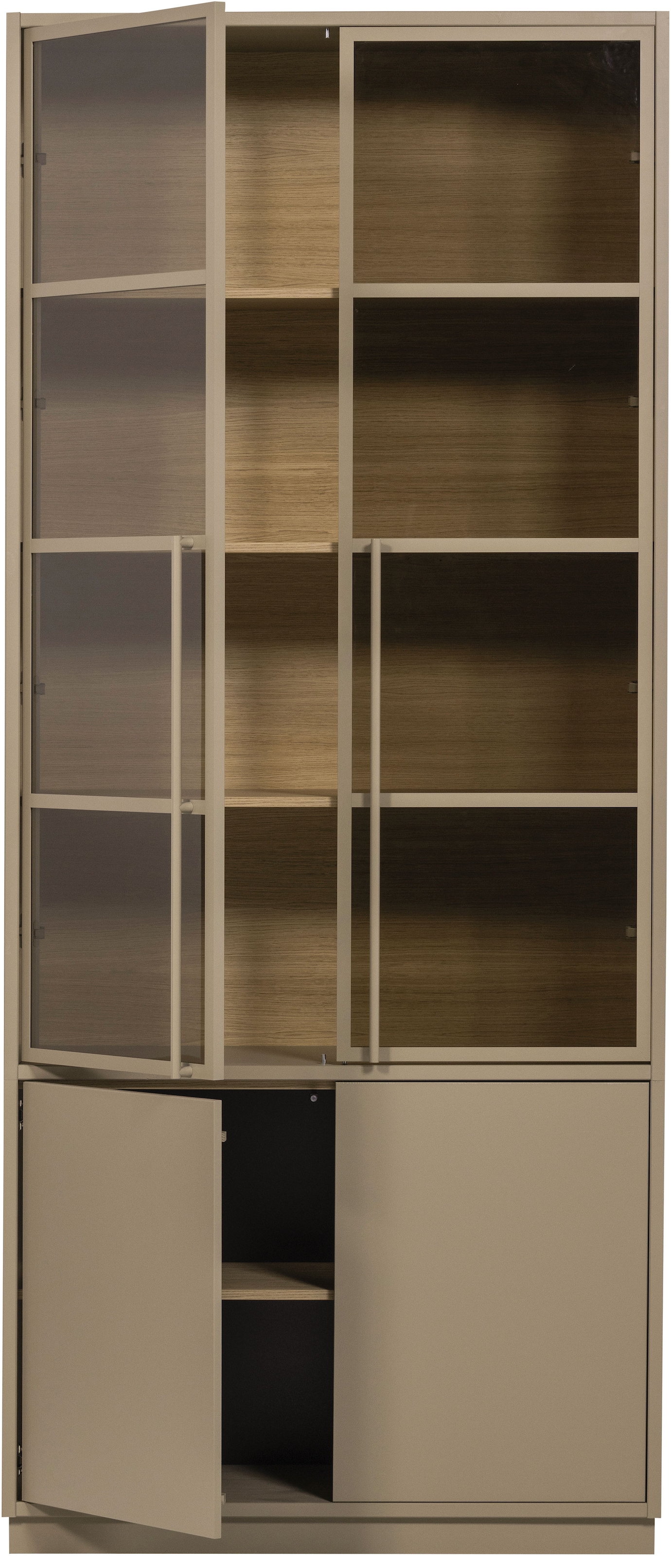 WOOOD Glasvitrine »Casa FSC® Mix Kiefernholz Glastüren mit Eichendekor 101x40x236 cm« Kratzfeste Melaminoberfläche, sichtbare Maserung, einfach zu montieren