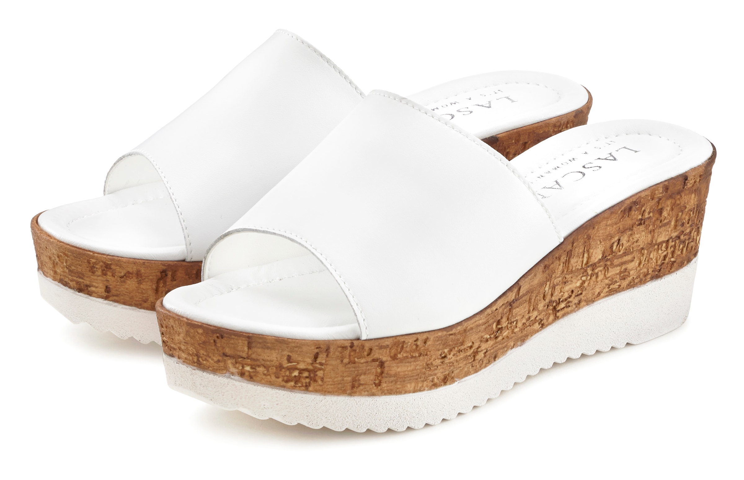Image of LASCANA Pantolette "Sommerschuh, offener Schuh, Mule, Sandalette," aus Leder mit Keilabsatz