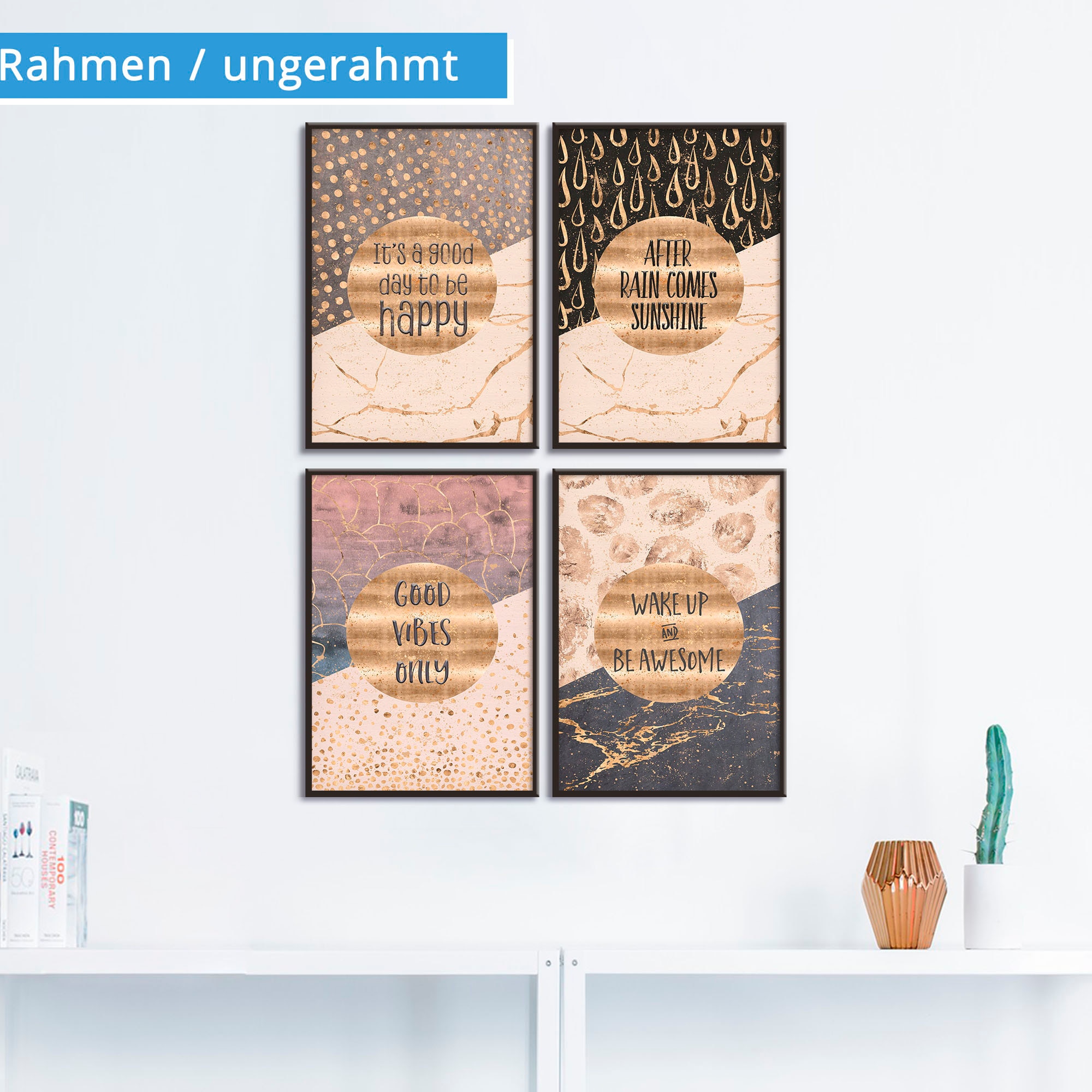 Artland Poster »4 Lebensweisheiten Gold«, Sprüche & Texte, (4 St.), Poster,  Wandbild, Bild, Wandposter kaufen