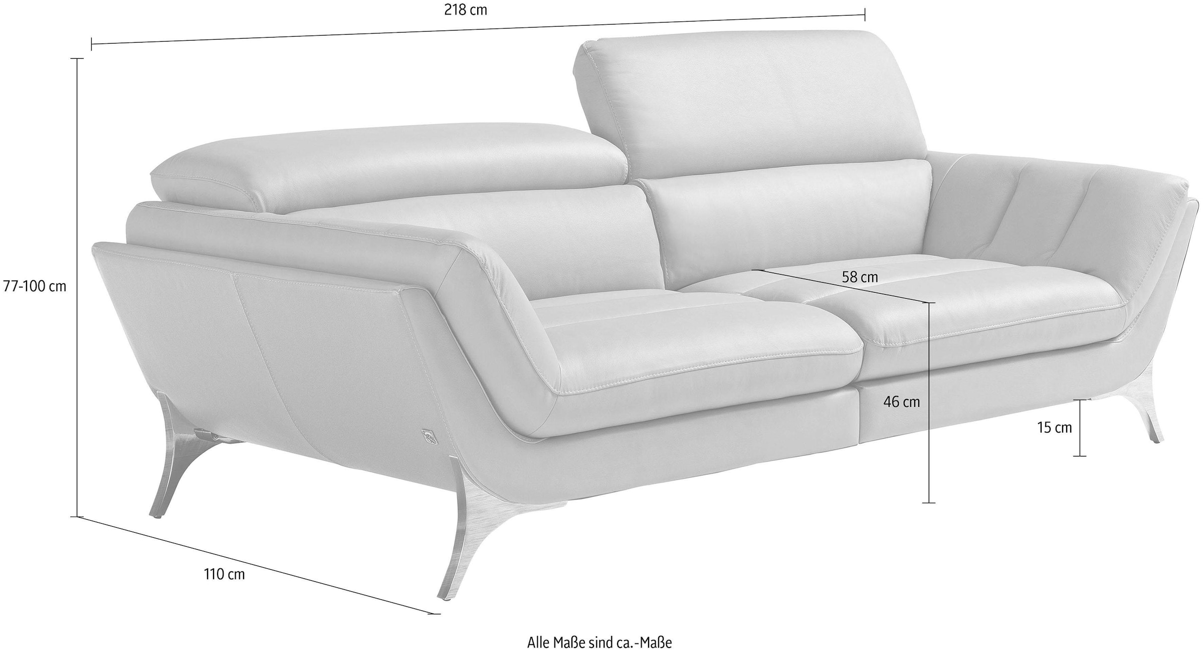 Egoitaliano 2,5-Sitzer »Sueli«, Bezug Leder, inklusive Kopfteilverstellung