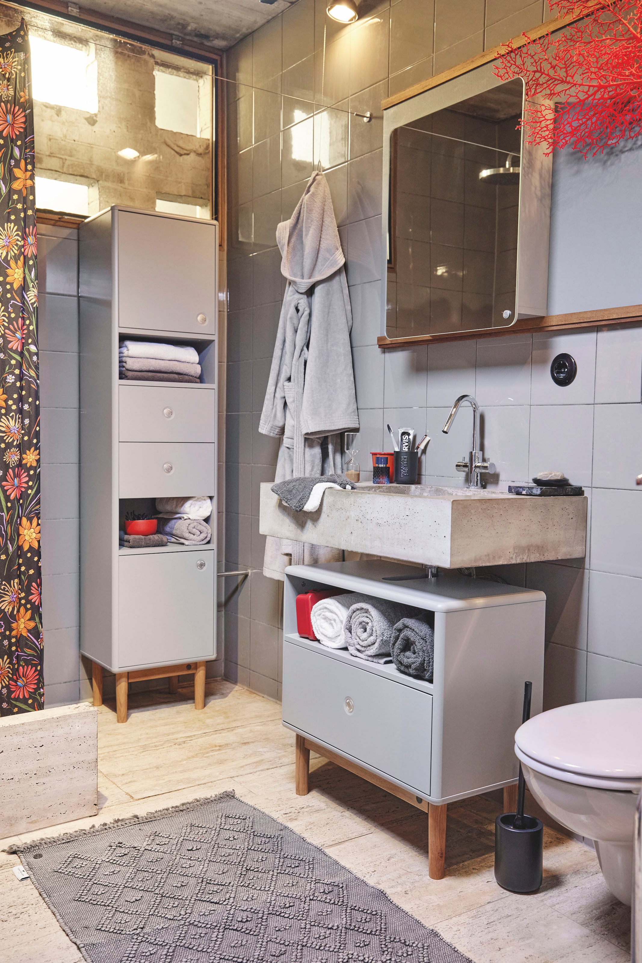 TOM TAILOR HOME Badematte »Vintage Wash«, fussbodenheizungsgeeignet, Badteppich, Uni Farben, Rauten Muster, mit Fransen, reine Baumwolle