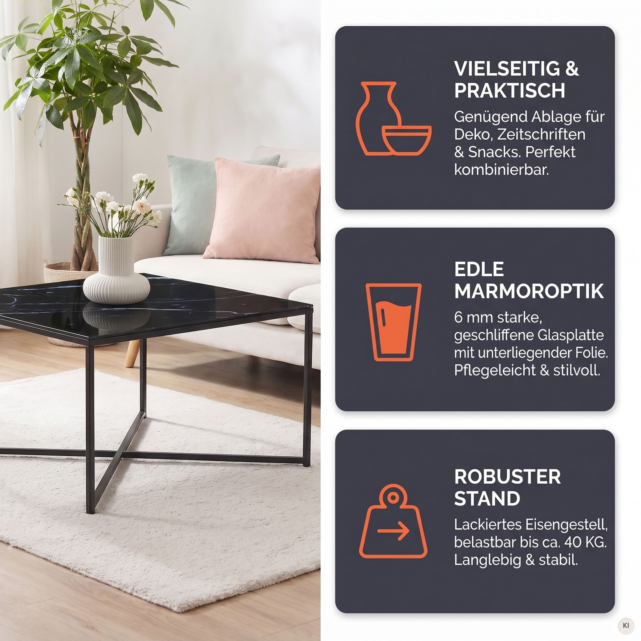 SalesFever Couchtisch »Caorle Coffeetable im eleganten Stil« Eleganz trifft Funktion: Tischplatte in Marmoroptik