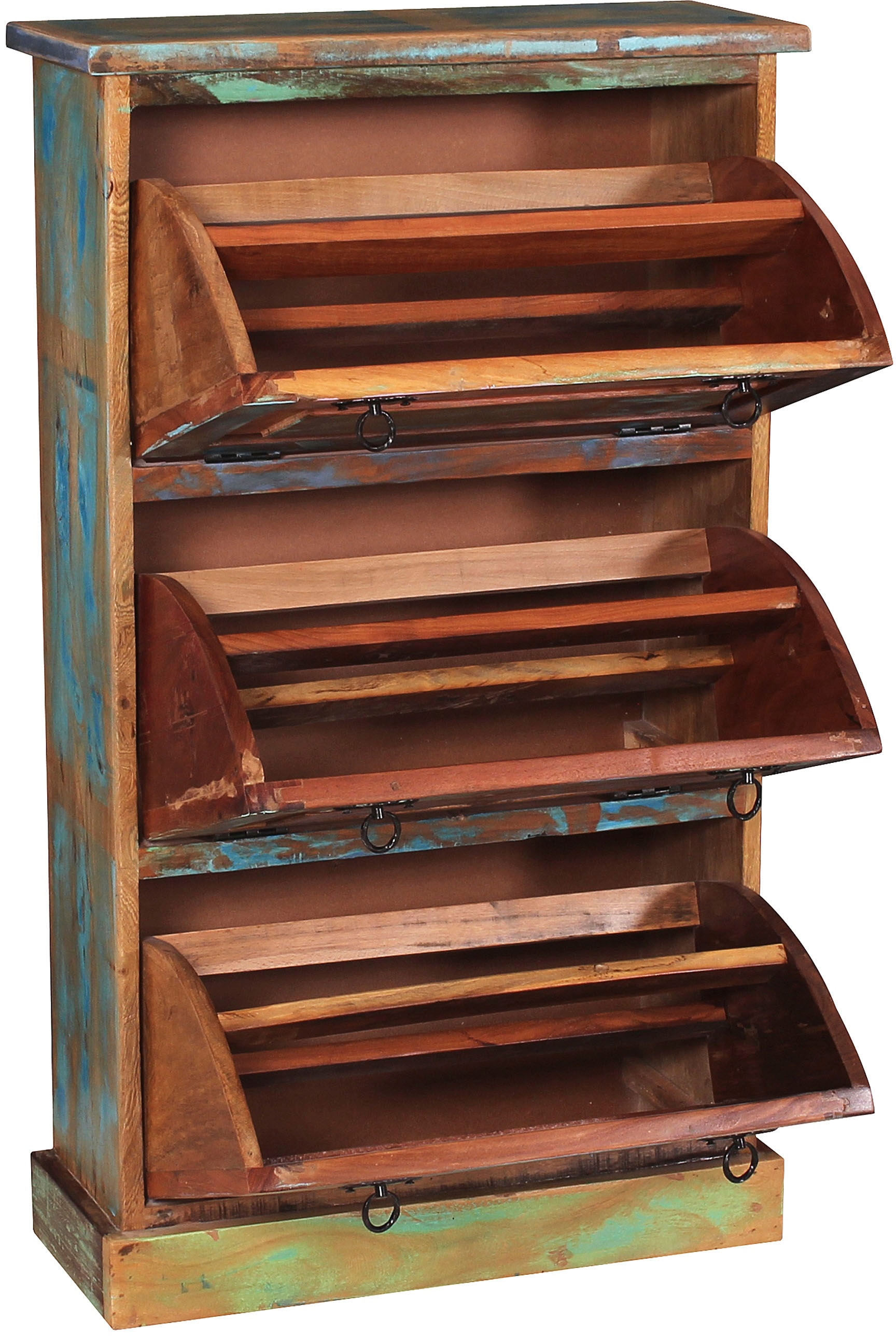 SIT Armoire à chaussures »Utrecht aus Altholz mit 3 Kippfächern für 15 Paar Schuhe« Bascule-chaussures en bois ancien peint multicolore style vintage