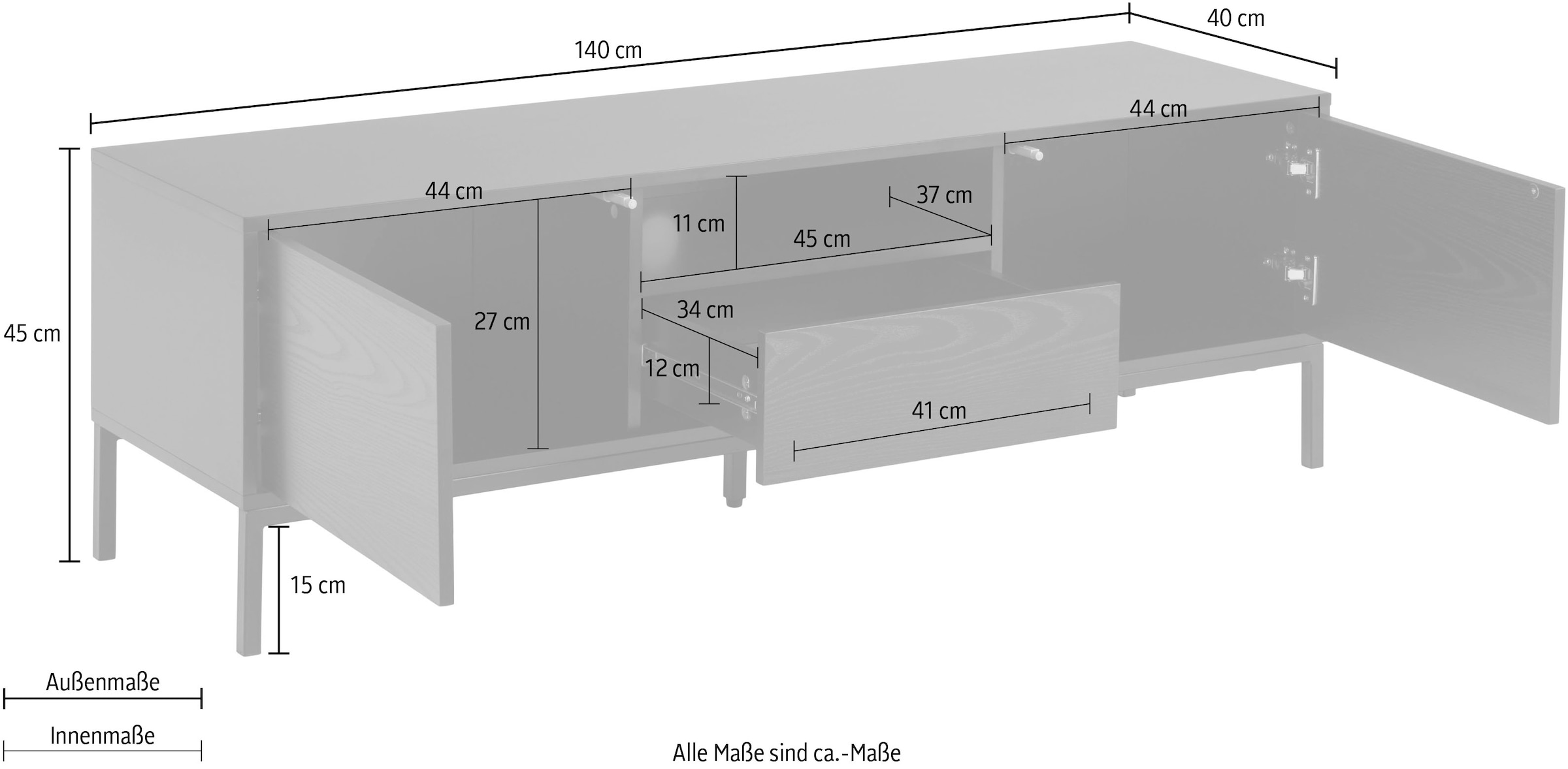ACTONA GROUP TV-Schrank 1 Schublade, 1 offenem Fach und 2 geschlossenen Fächern, Breite 140 cm