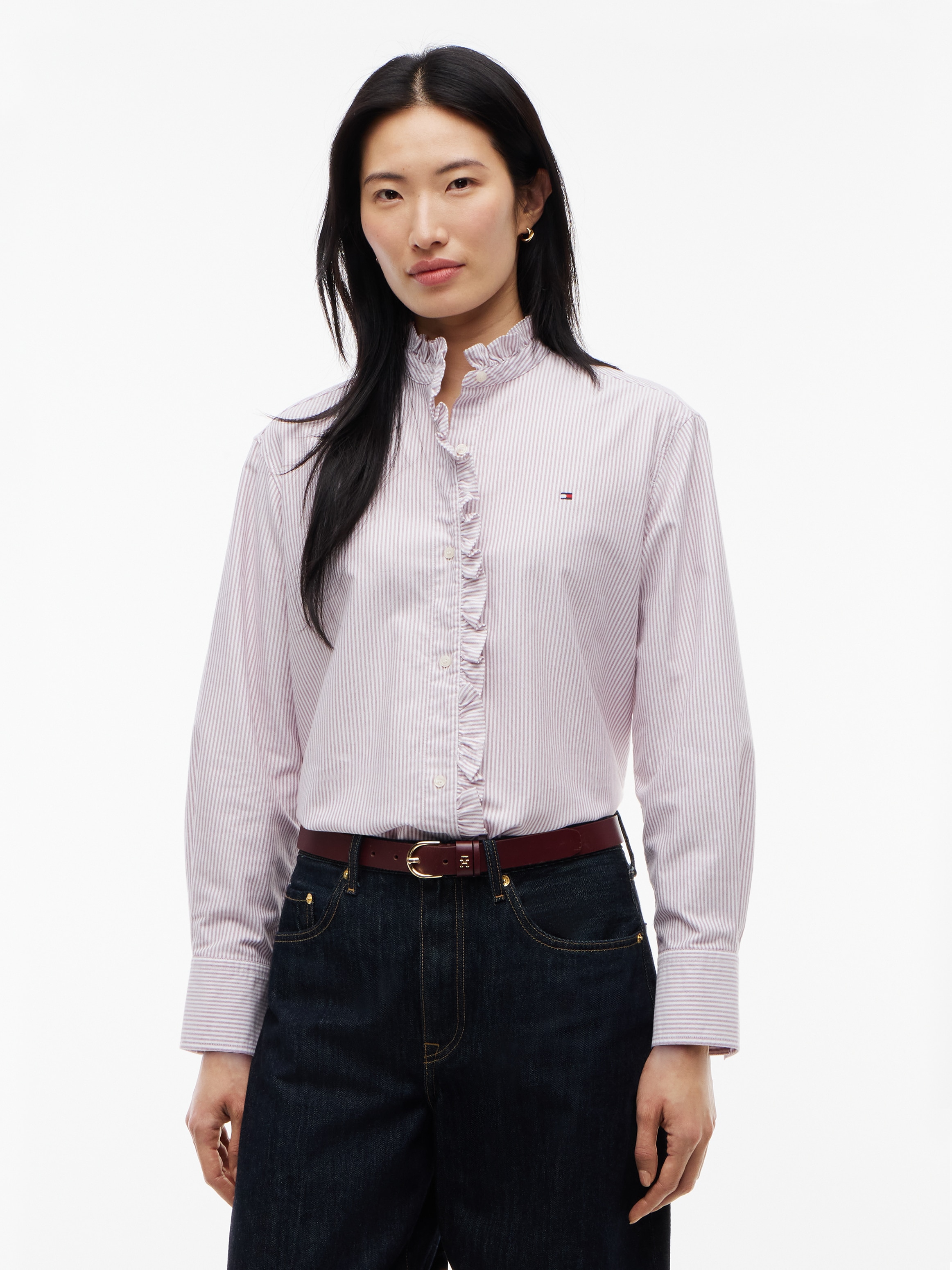 Image of Tommy Hilfiger Langarmbluse "OXFORD RUFFLES RELAXED LS SHIRT" Baumwolle, relaxed fit, mit Rüschen Detail
