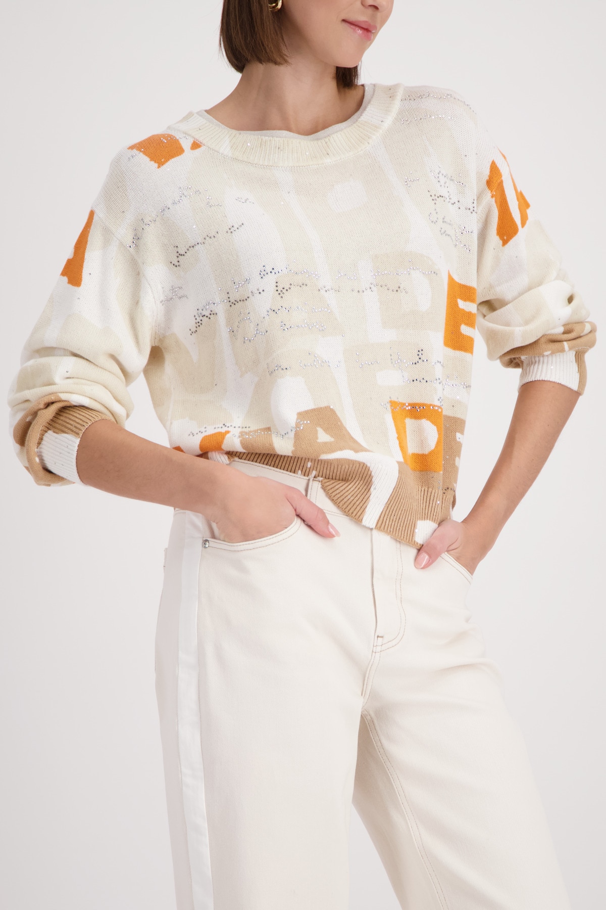 Image of Monari Strickpullover "Buchstaben allover" Regular fit mit Rundhalsausschnitt