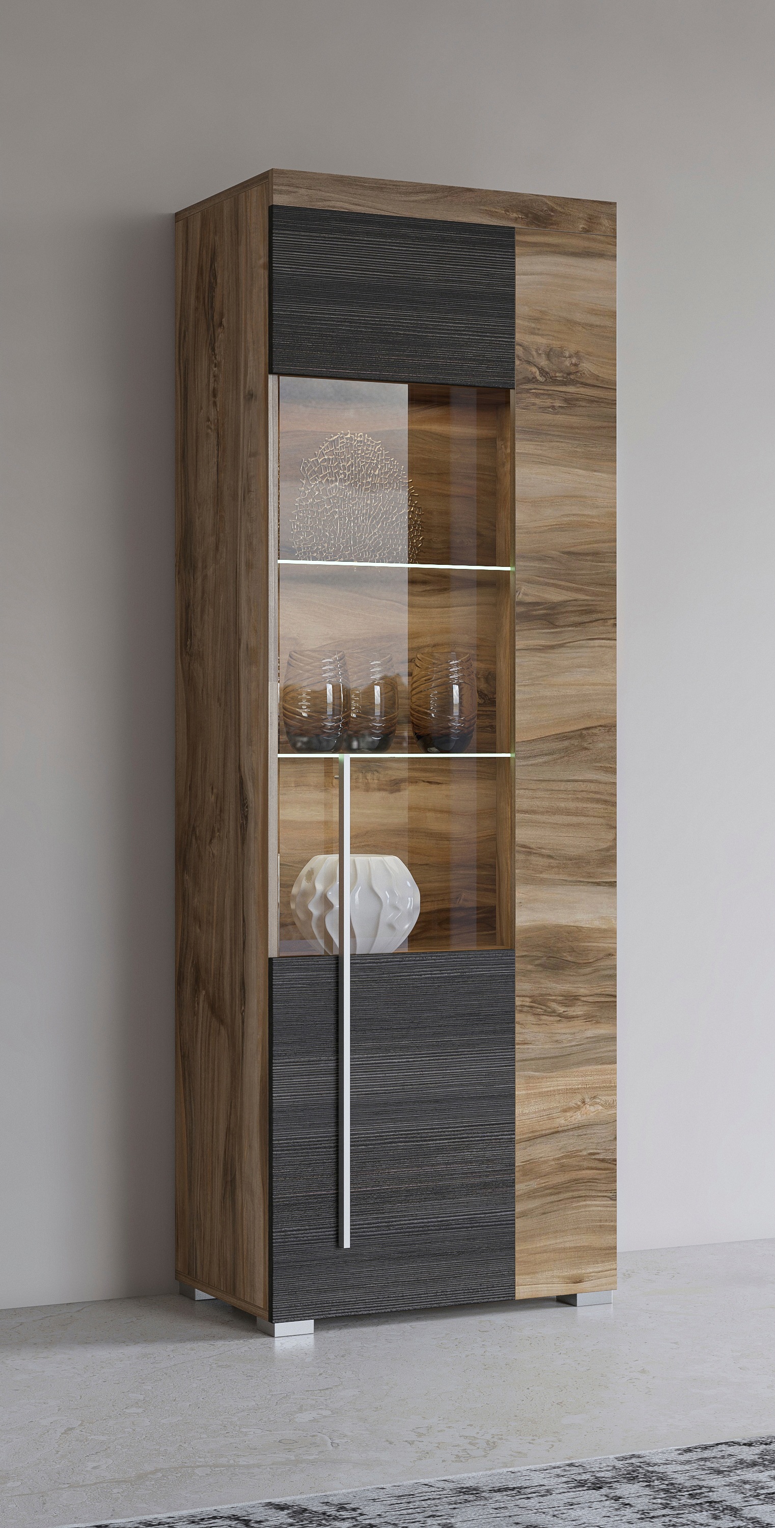 Image of GOODproduct Vitrine "Roger,Höhe 160cm stilvolle Glasvitrine mit verstellbare Glasböden" Standvitrine 1Trg, viel Stauraum, ohne Beleuchtung