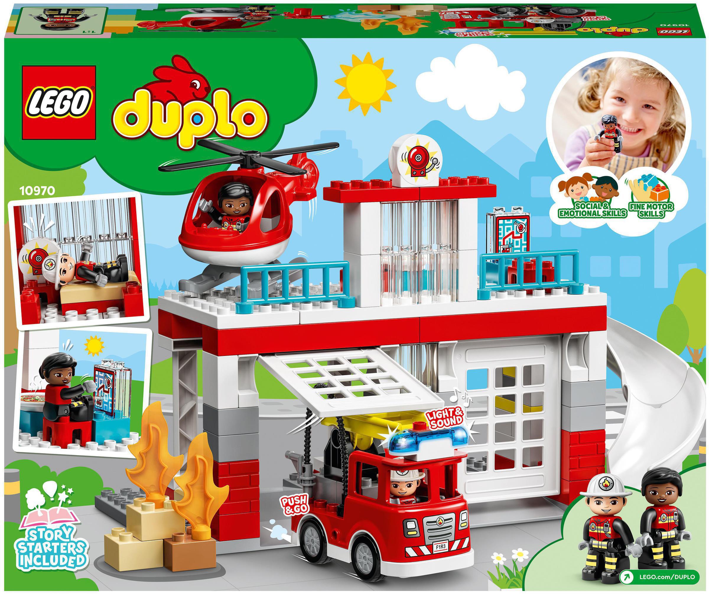 ♕ LEGO® Konstruktionsspielsteine »Feuerwehrwache mit Hubschrauber (10970),  LEGO® DUPLO«, (117 St.), mit Sirenen und Licht; Made in Europe  versandkostenfrei auf