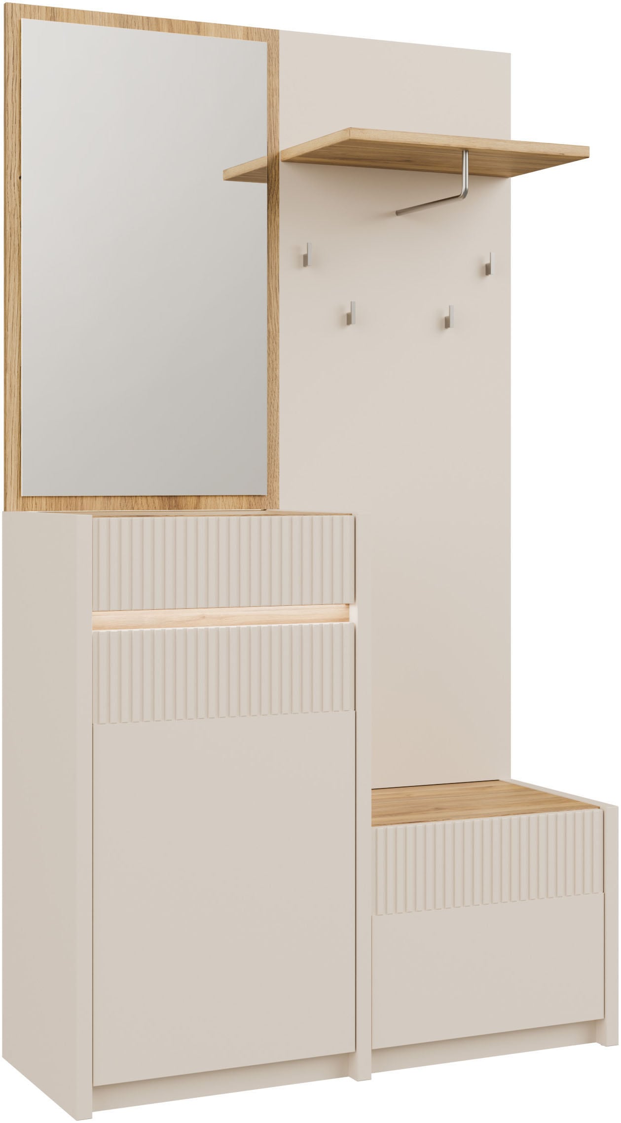 Image of FORTE Kompaktgarderobe "Oak Squere Garderobe, 1 Türe, 1SK, 1 Klappe" B/H/T 108,4 /195,9/41,7 cm Spiegel, Haken, Kleiderstange