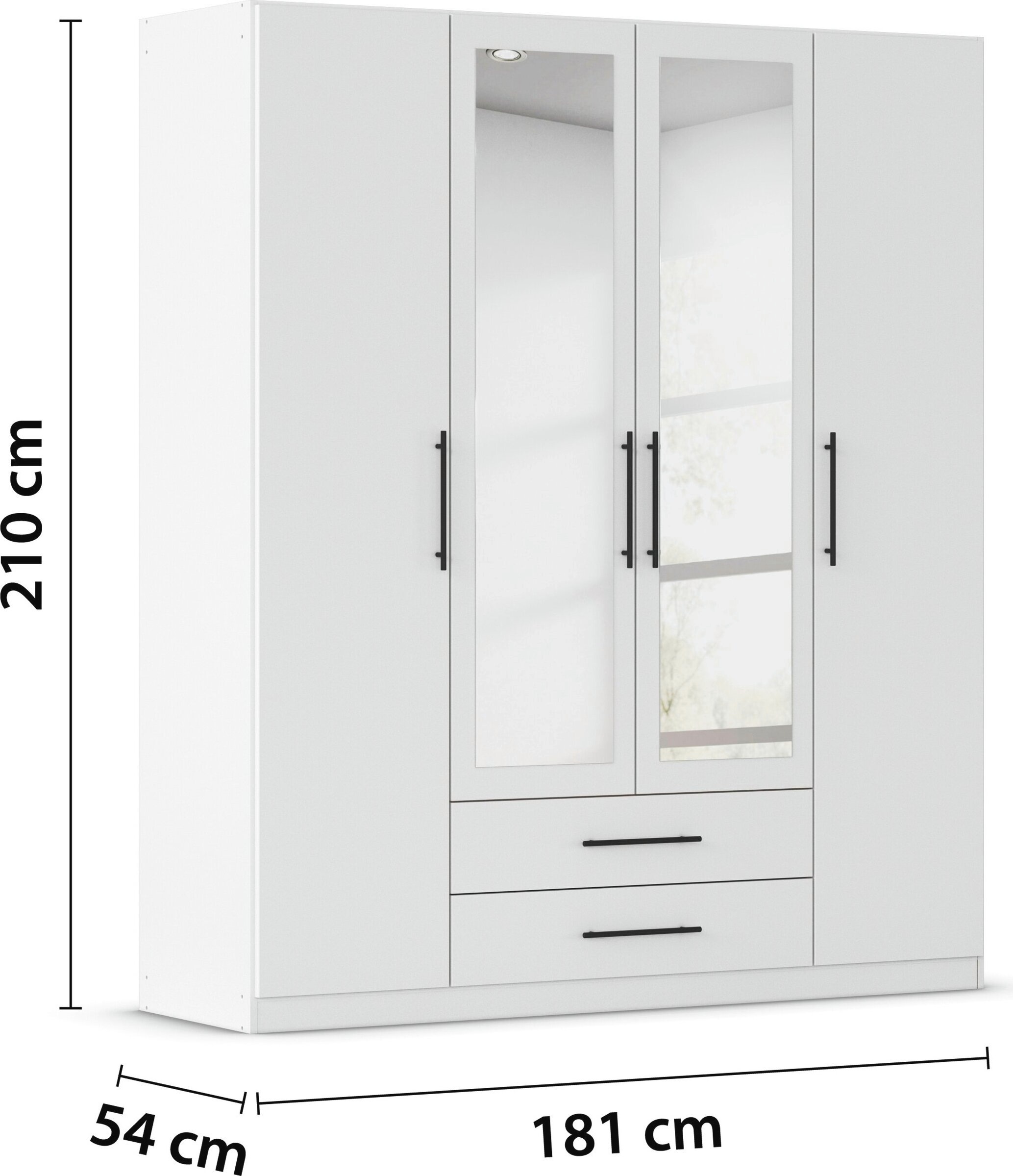 rauch Kleiderschrank »Mehrzweckschrank Schrank Garderobe Wäscheschrank Schlafzimmer GAMMA« 3 verschiedene Ausstattungen BASIC/CLASSIC/PREMIUM (inkl. SOFT-CLOSE),  Weiss, 181 cm, 2 Schubladen, Stangengriff Schwarz MADE IN GERMANY