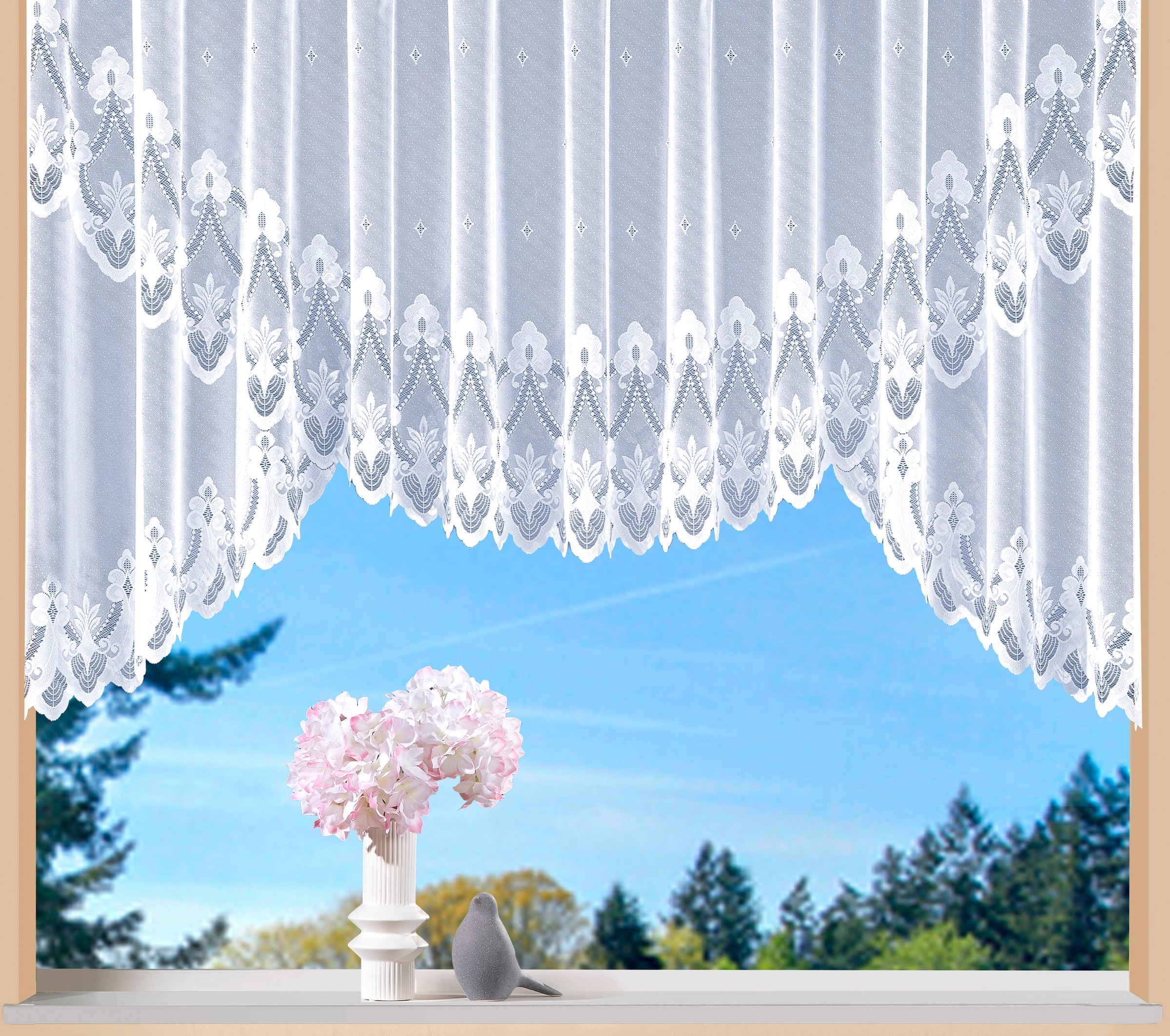 Image of Weckbrodt Kuvertstore "Weimar" Kräuselband 1 Stk. tlg. Jacquard, strukturiert, floral, Sockel, Bordüre,gebogt, Gardine, Store