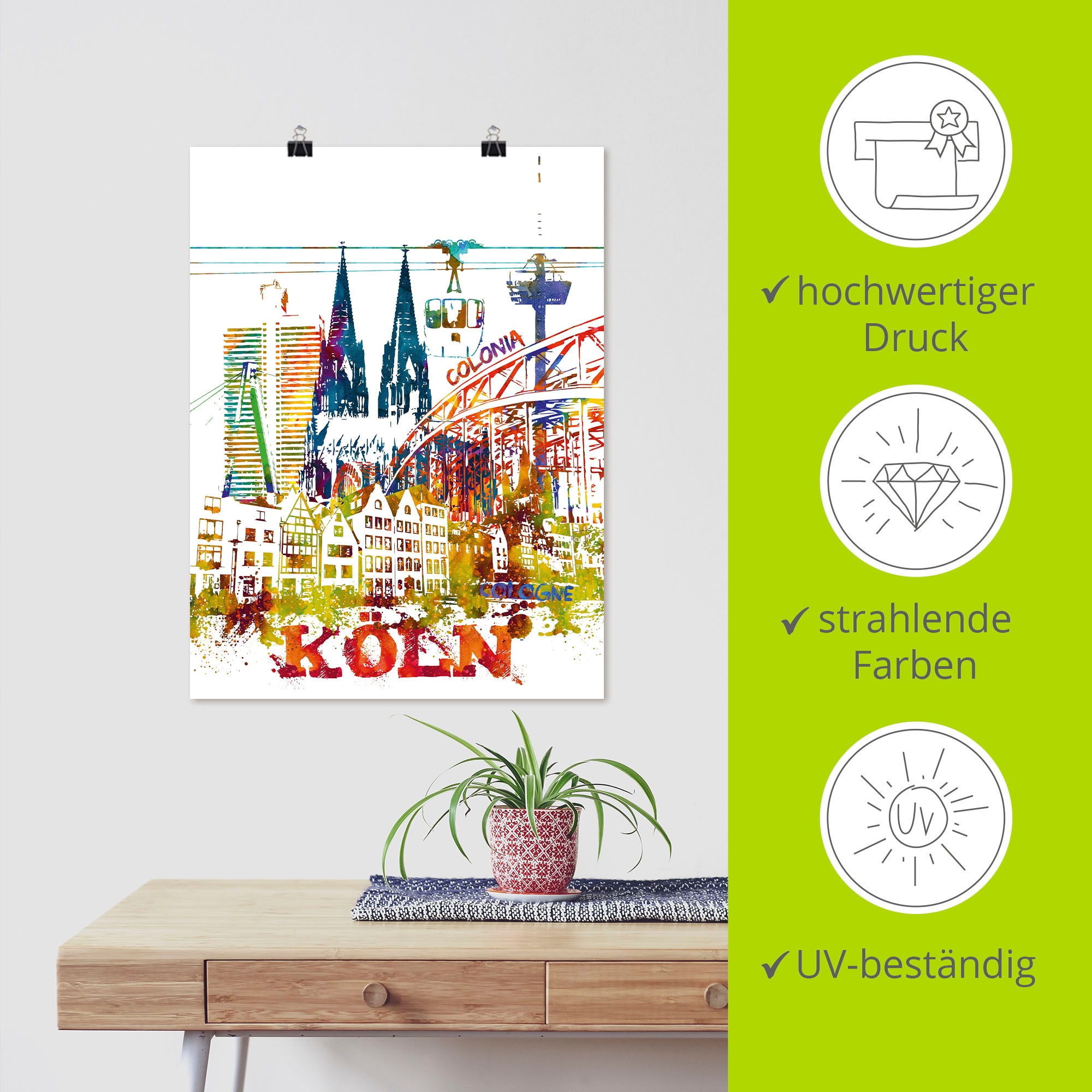 Artland Tableau sur toile »Köln Dom Grafik« 1 cuis tlg. auf Keilrahmen gespannt