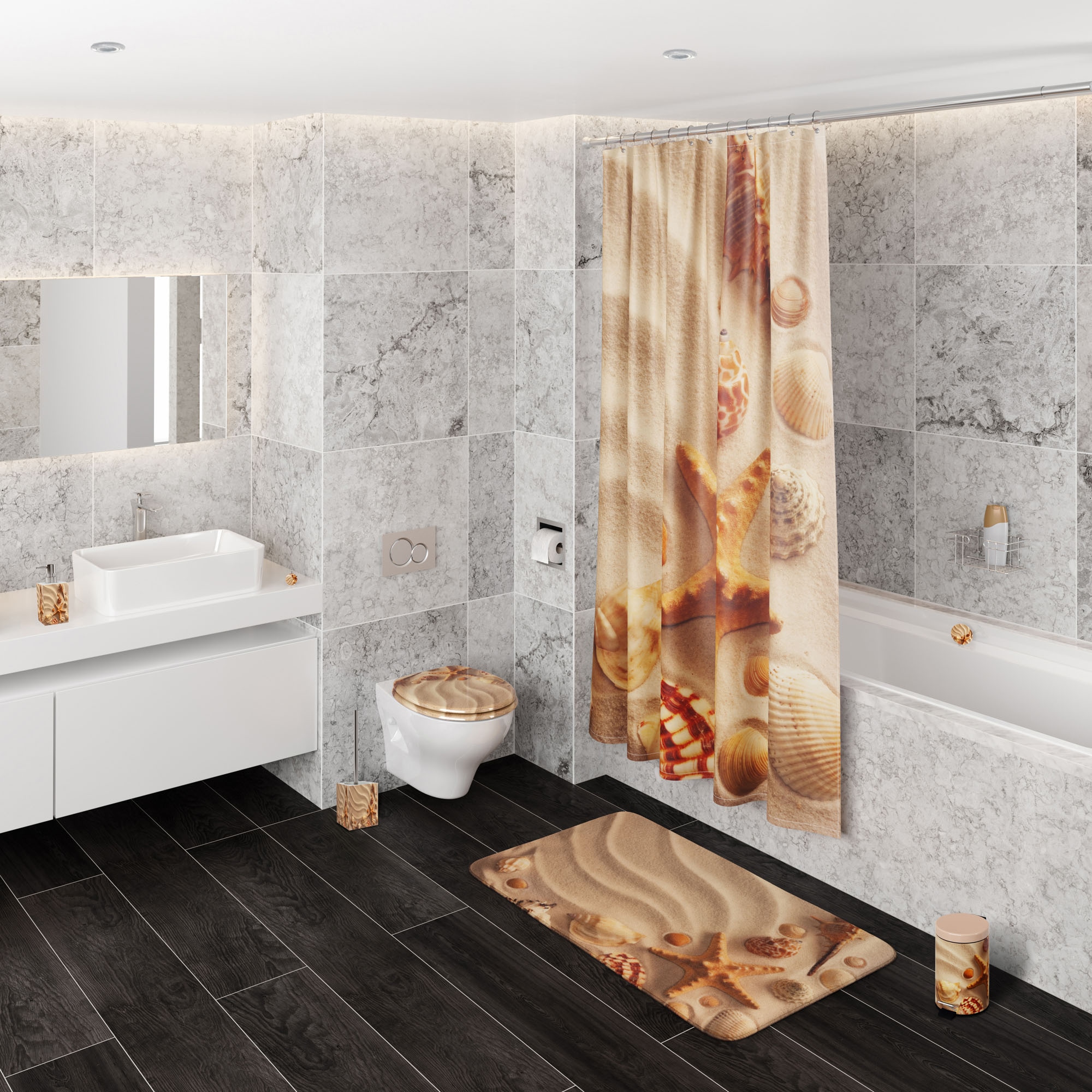 Sanilo Set d'accessoires de salle de bain »mit Motiv, viele schöne Seifenspender und WC Bürsten zur Auswahl« 2-tlg., Desinfektionsspender mit stabiler Pumpe, hochwertig & modern