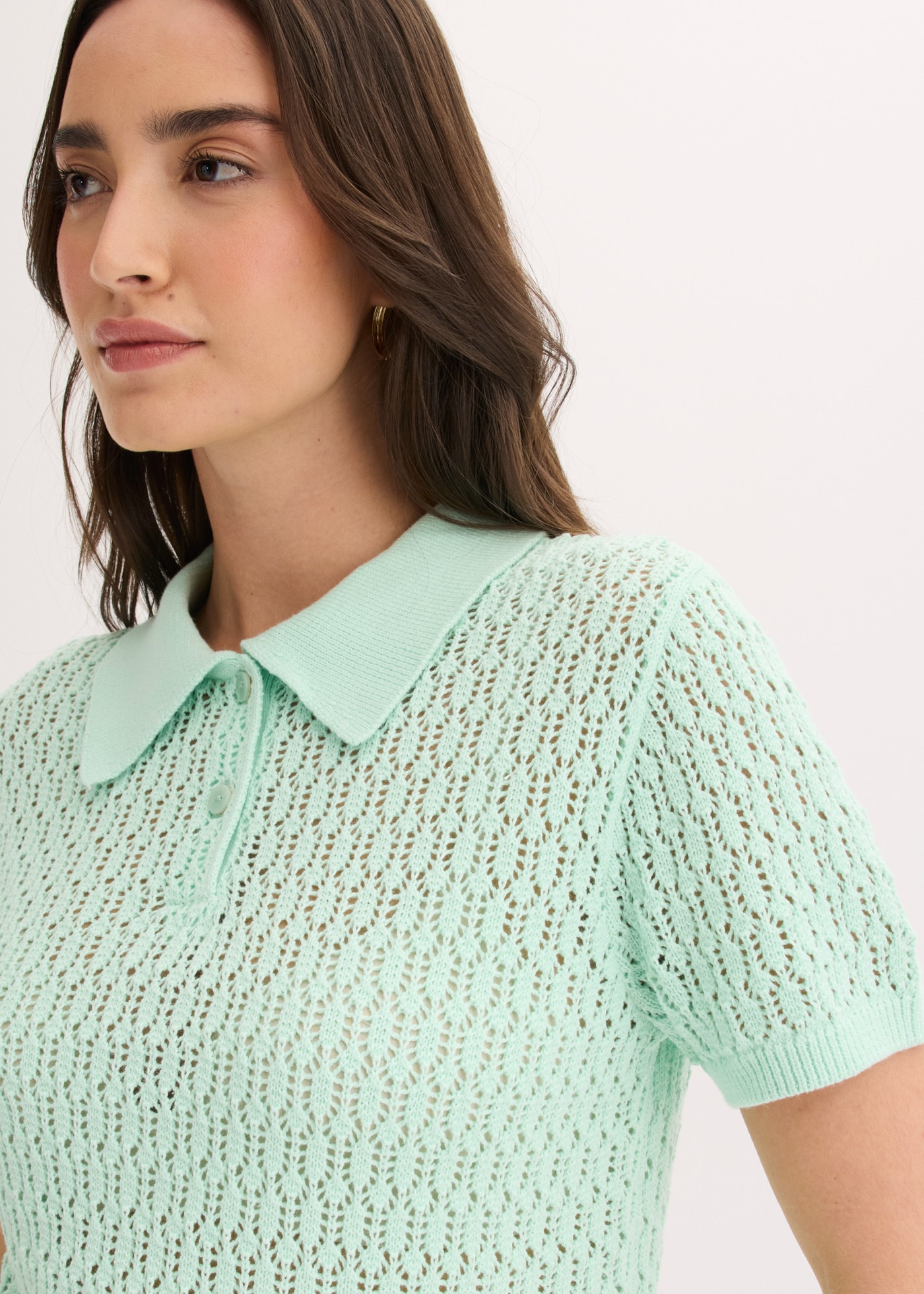 bonprix Pull en tricot en pur coton, coupe confortable, avec motif ajouré au tricot