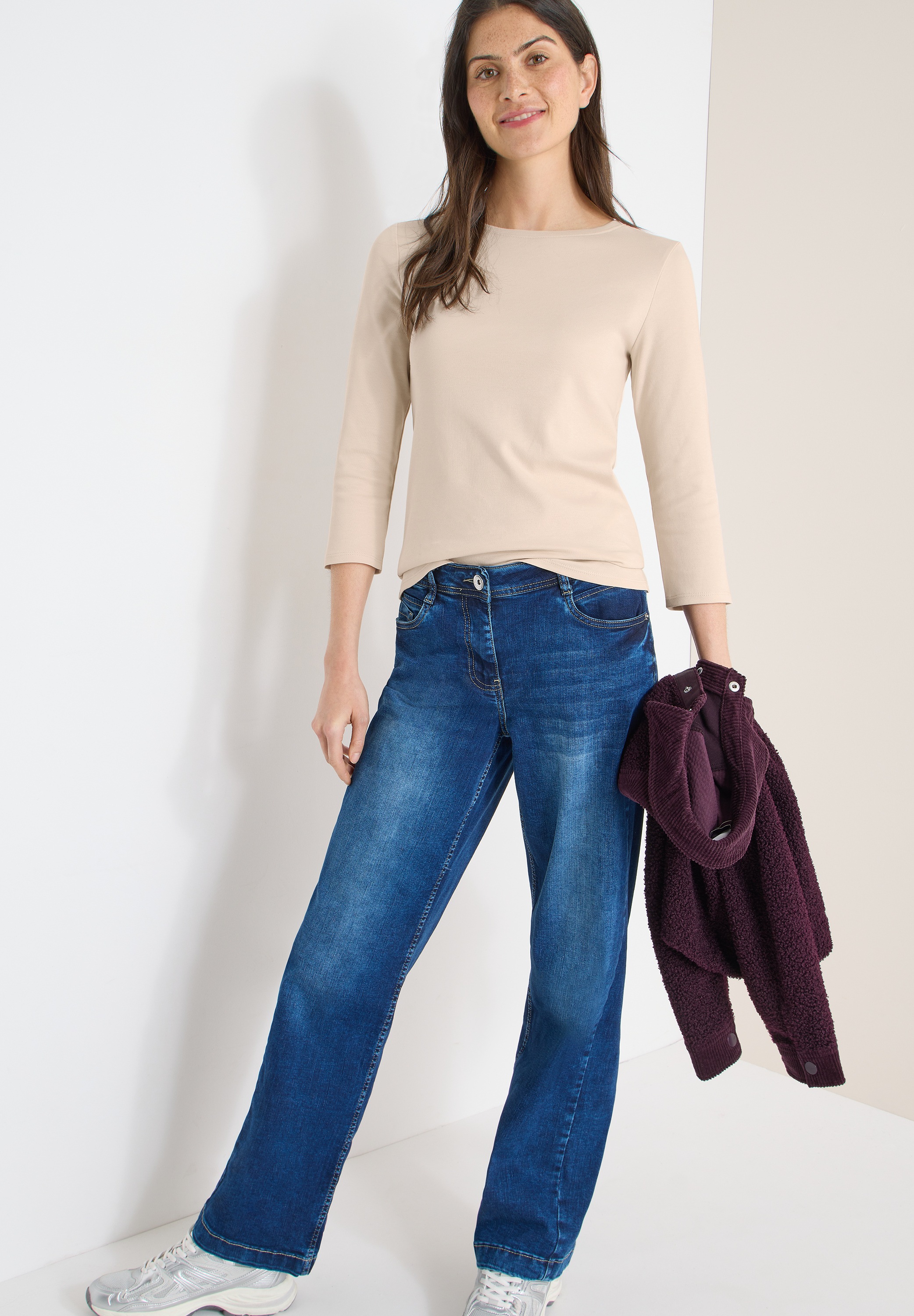 Cecil 3/4-Arm-Shirt »Basic Boatneck« mit U-Boot-Ausschnitt, unifarben
