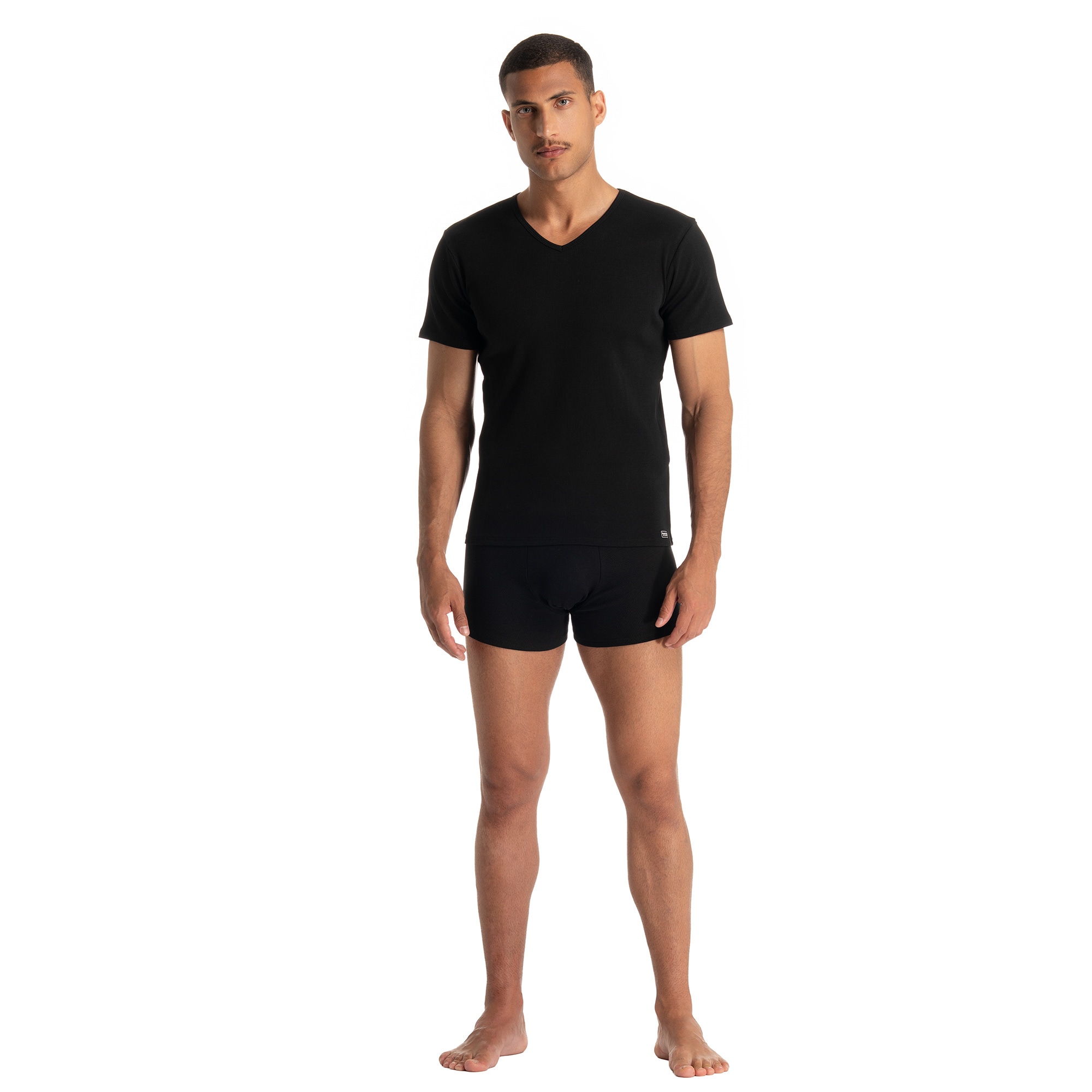 Bruno Banani T-shirt en V »FINE RIB« côtes fines, manches courtes, col en V, mélange coton