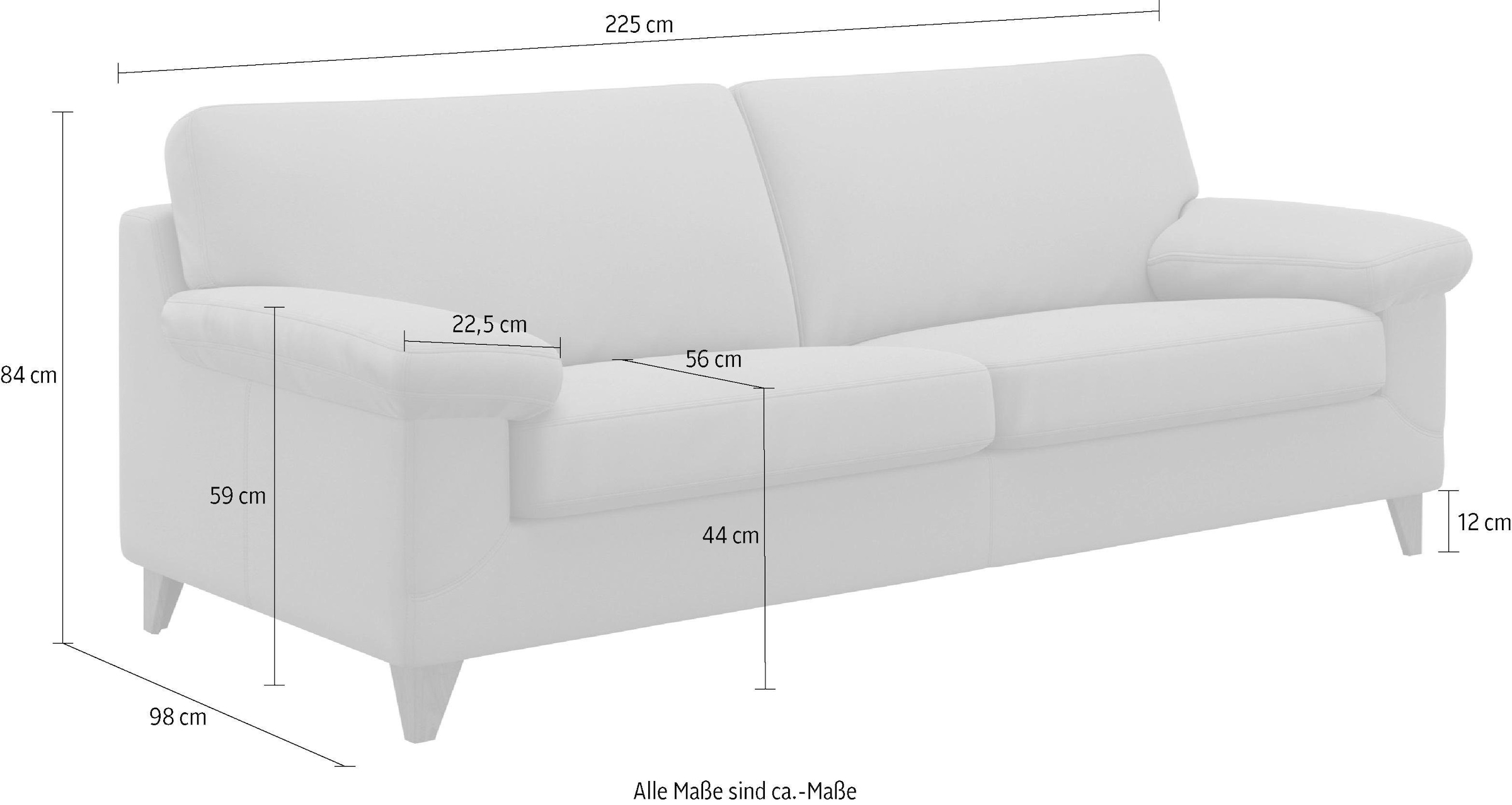 machalke® 3-Sitzer »diego«, mit weichen Armlehnen, Füsse wengefarben, Breite 225 cm