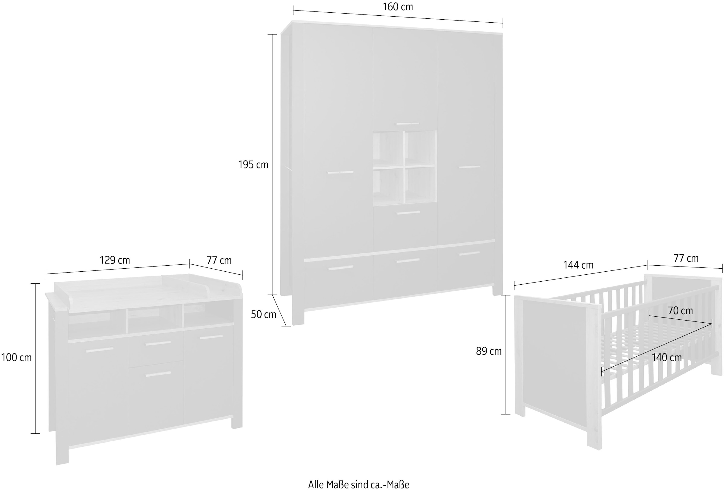 Mäusbacher Babymöbel-Set »Tom«, (3 tlg., Wiko/Bett/Kleiderschrank)