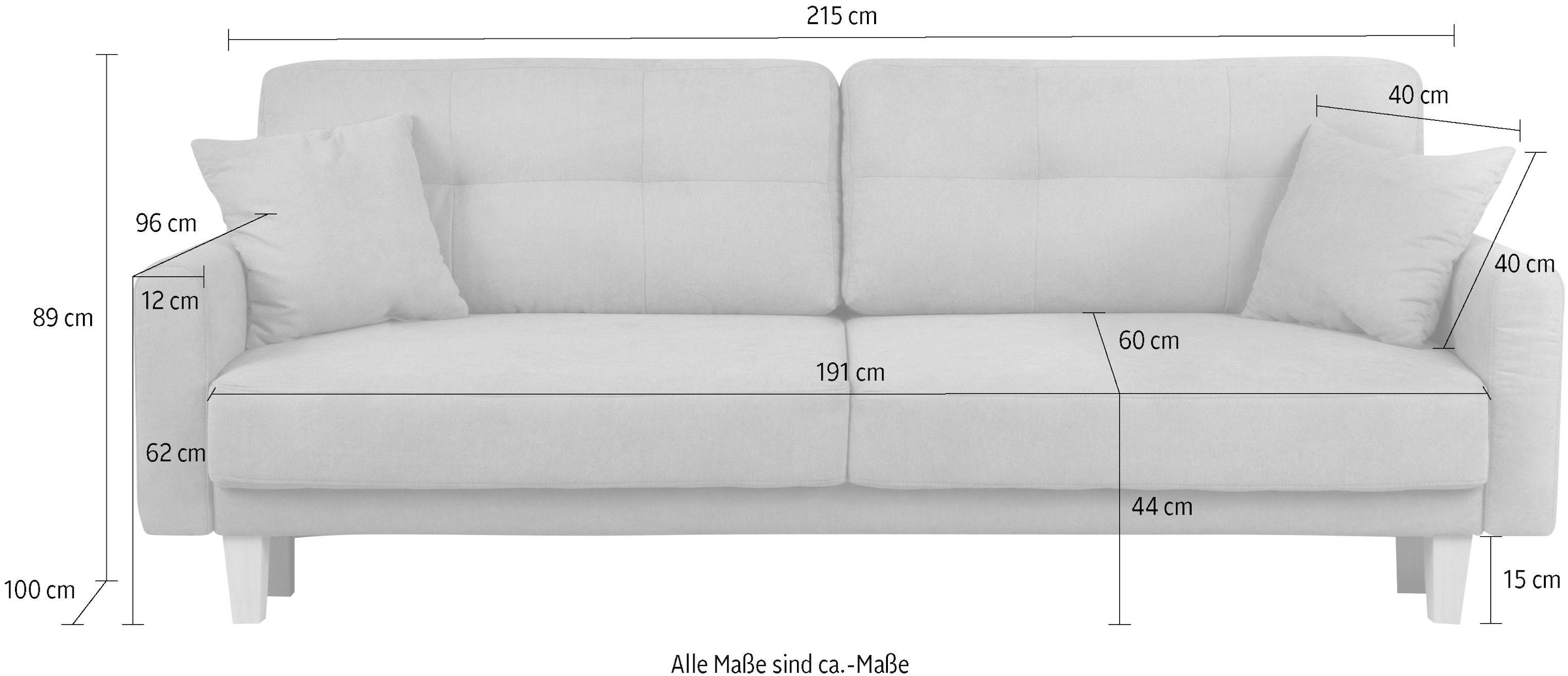 Home affaire 3-Sitzer »TRIPLO optionale Schlafsofa mit Bettkasten, Masse B/T/H: 215/100/89 cm« Wahlweise Bettfunktion - Liegefläche 145x191 cm, Rücken-, Zierkissen