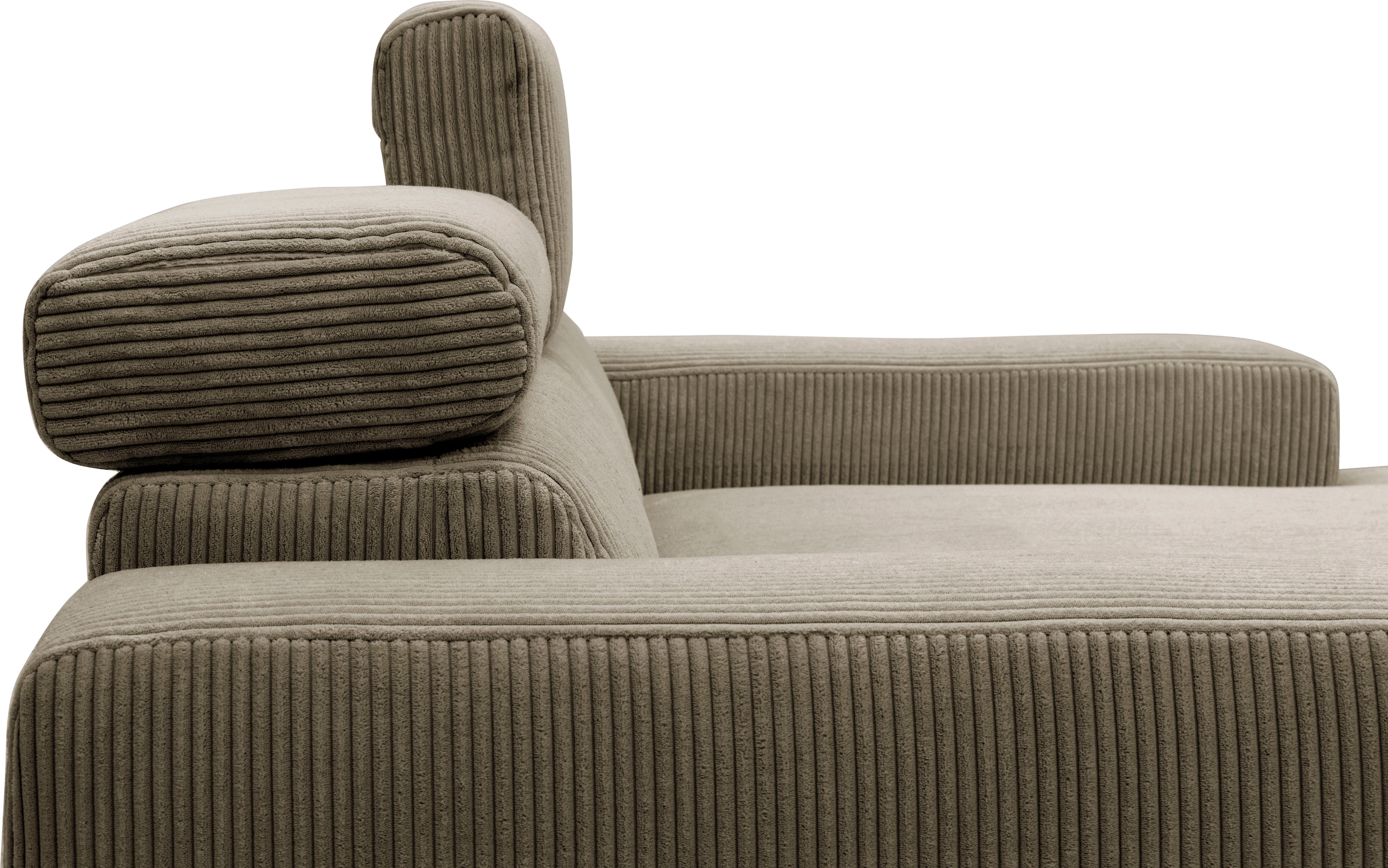 DOMO collection Ecksofa »Brandon, inkl. Kopfteilverstellung, B/T/H:  214/100/80 cm, L-Form« Cord, schlamm