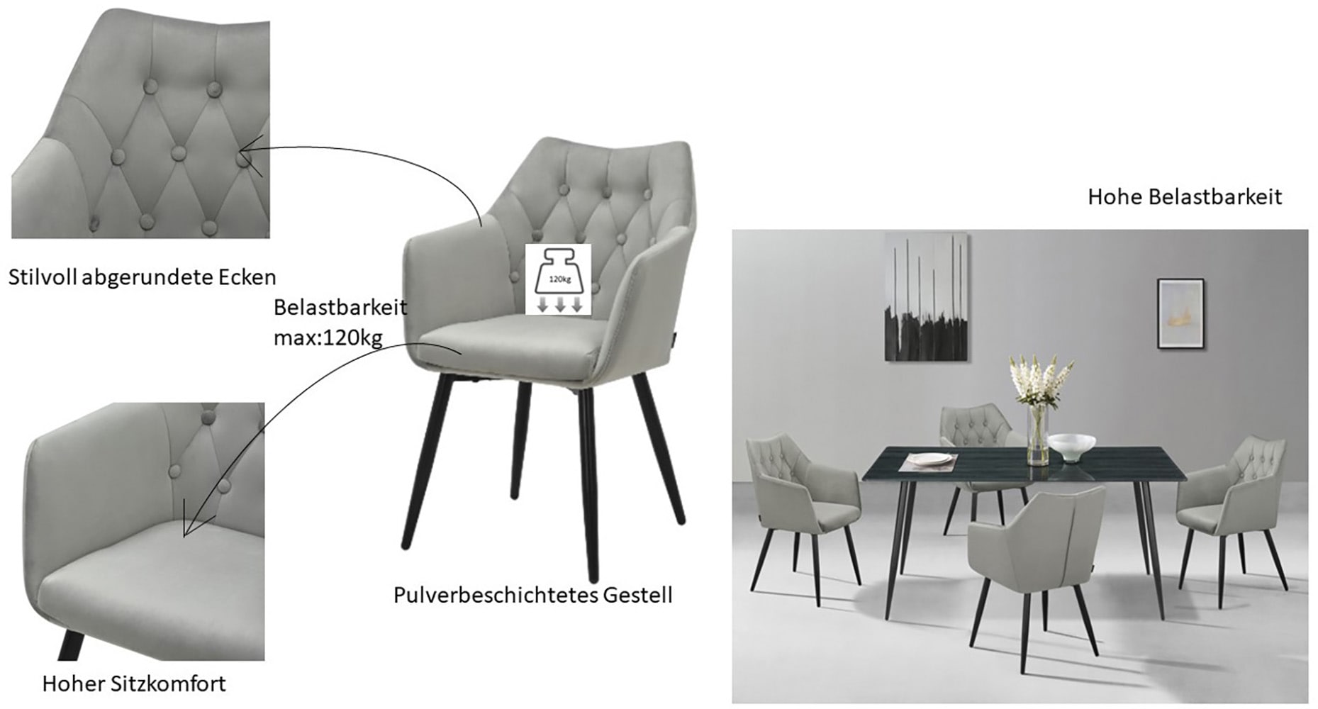 Home affaire Esszimmerstuhl »Alton Schalenstuhl, TOPSELLER!«, (Set), 2 St., Samtvelours, mit weichem Samtvelours, Armlehnstuhl mit attraktiver Knopfheftung
