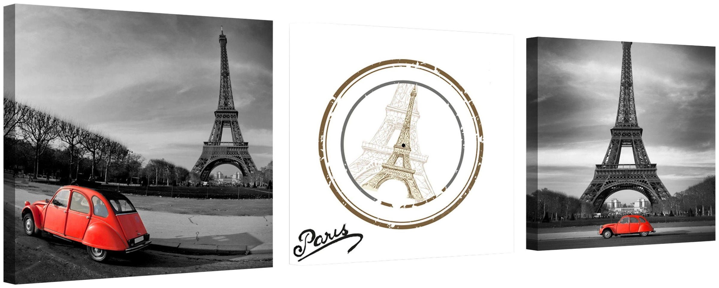 Image of Conni Oberkircher´s Bild »Eiffel Paris - Eifelturm & Auto«, Paris, (Set, (Set 3), mit dekorativer Uhr, Sehenswürdigkeiten bei Ackermann Versand Schweiz