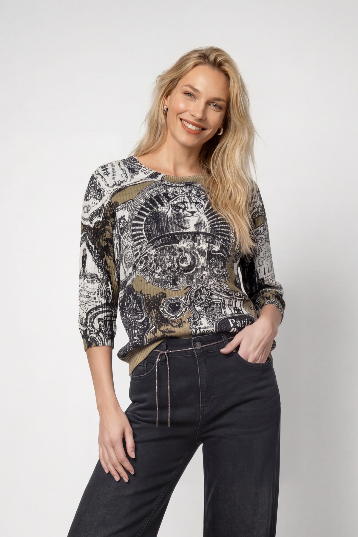 Image of Monari Strickpullover "Pullover Emblemdruck allover" Regular fit mit Emblemdruck