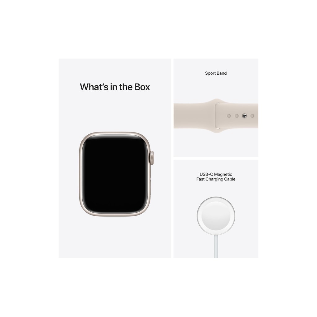 Apple Smartwatch »Serie 7, GPS, 45 mm Aluminiumgehäuse mit Sportarmband«, (Watch OS MKN63FD/A)