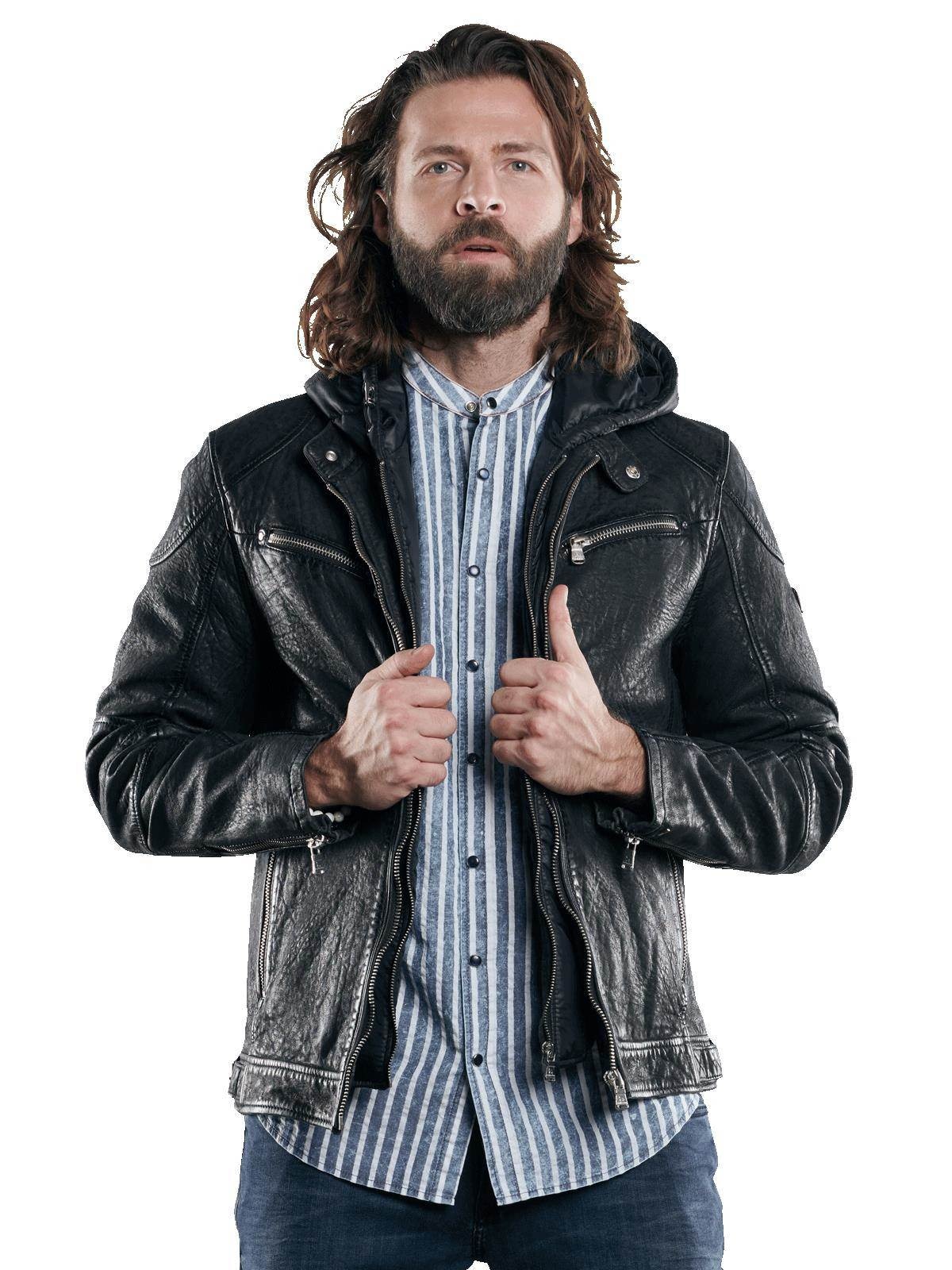 Lederjacke mit abnehmbarer Kapuze